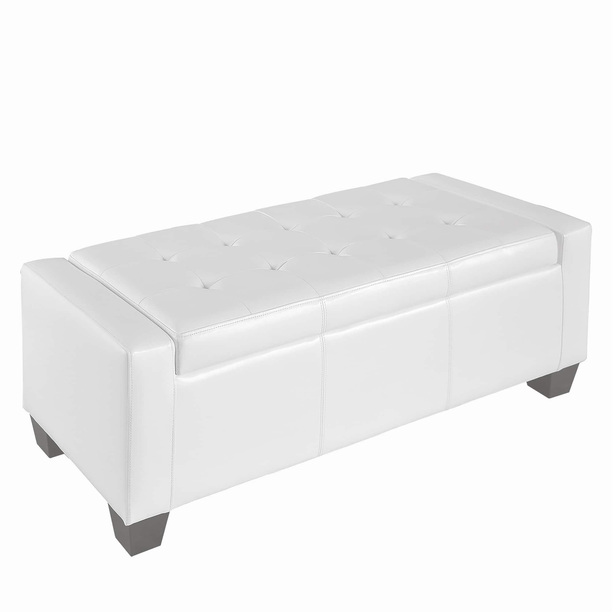 Homcom - 50.5" Faux Leather Rectangular Tufted Storage Ottoman for Living Room, Entryway - White