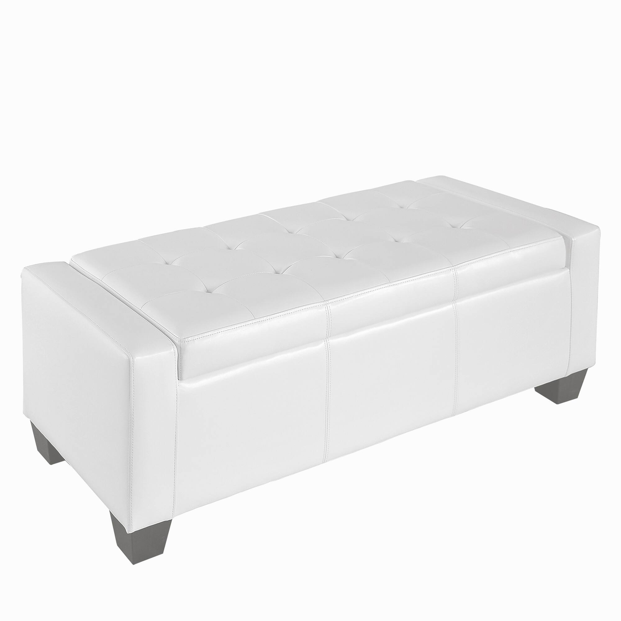 Front. Homcom - 50.5" Faux Leather Rectangular Tufted Storage Ottoman for Living Room, Entryway - White.