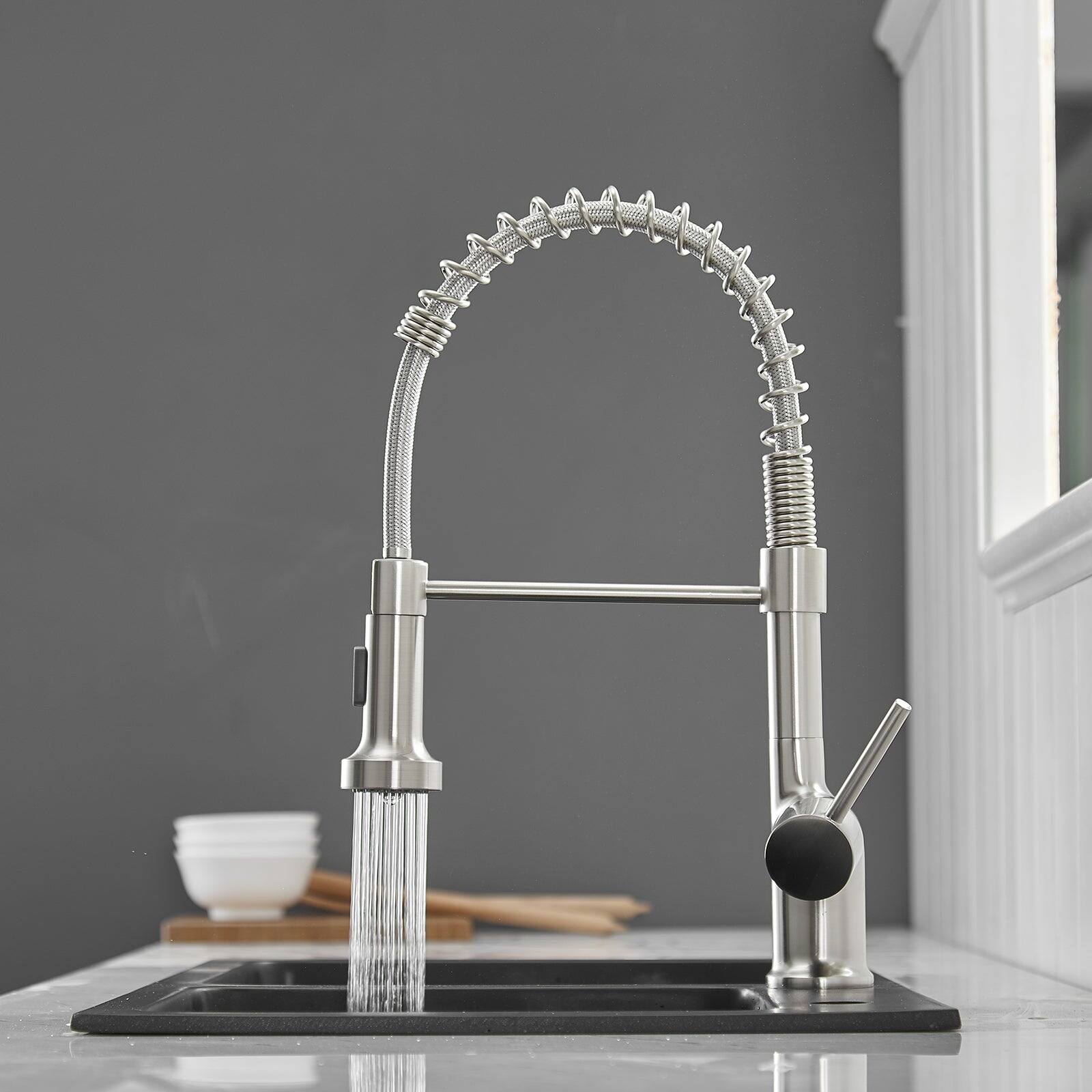 Alt View 6. Boyel Living - Contemporary Single Handle Gooseneck Pull Down Sprayer Kitchen Faucet Brushed Nickel - Brushed Nickel.