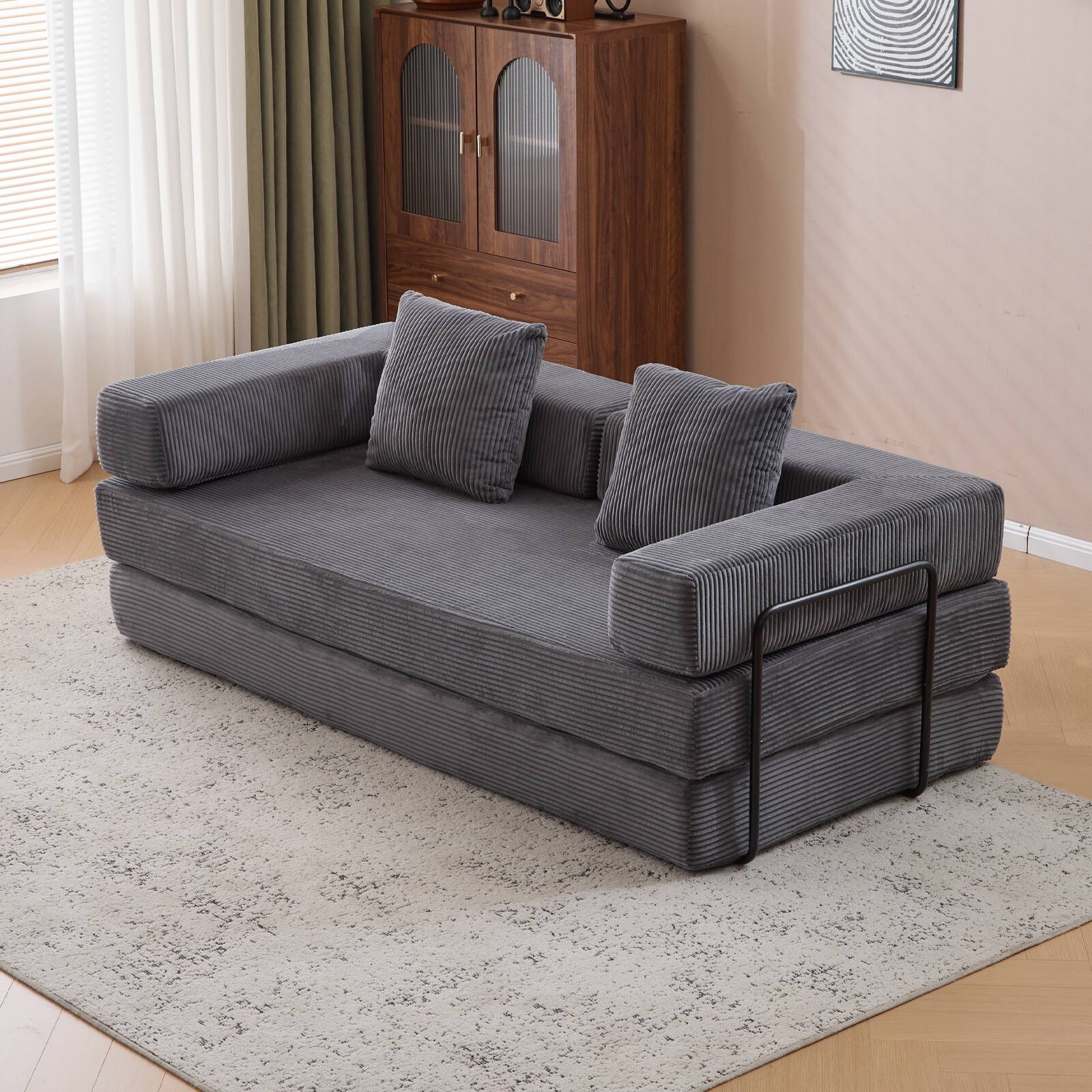 Angle. GOODSILO - Convertible Floor Sofa Bed - Futon Couch Lounge Sleeper with Pillow Back Support & Armrests - Dark Green.