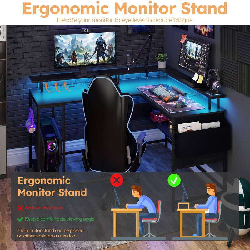 Ergonomic Monitor Stand  
Elevate your monitor to eye level to reduce fatigue  

Ergonomic Monitor Stand  
- Reduce neck strain  
- Keep a comfortable viewing angle  
The monitor stand can be placed on either tabletop as needed