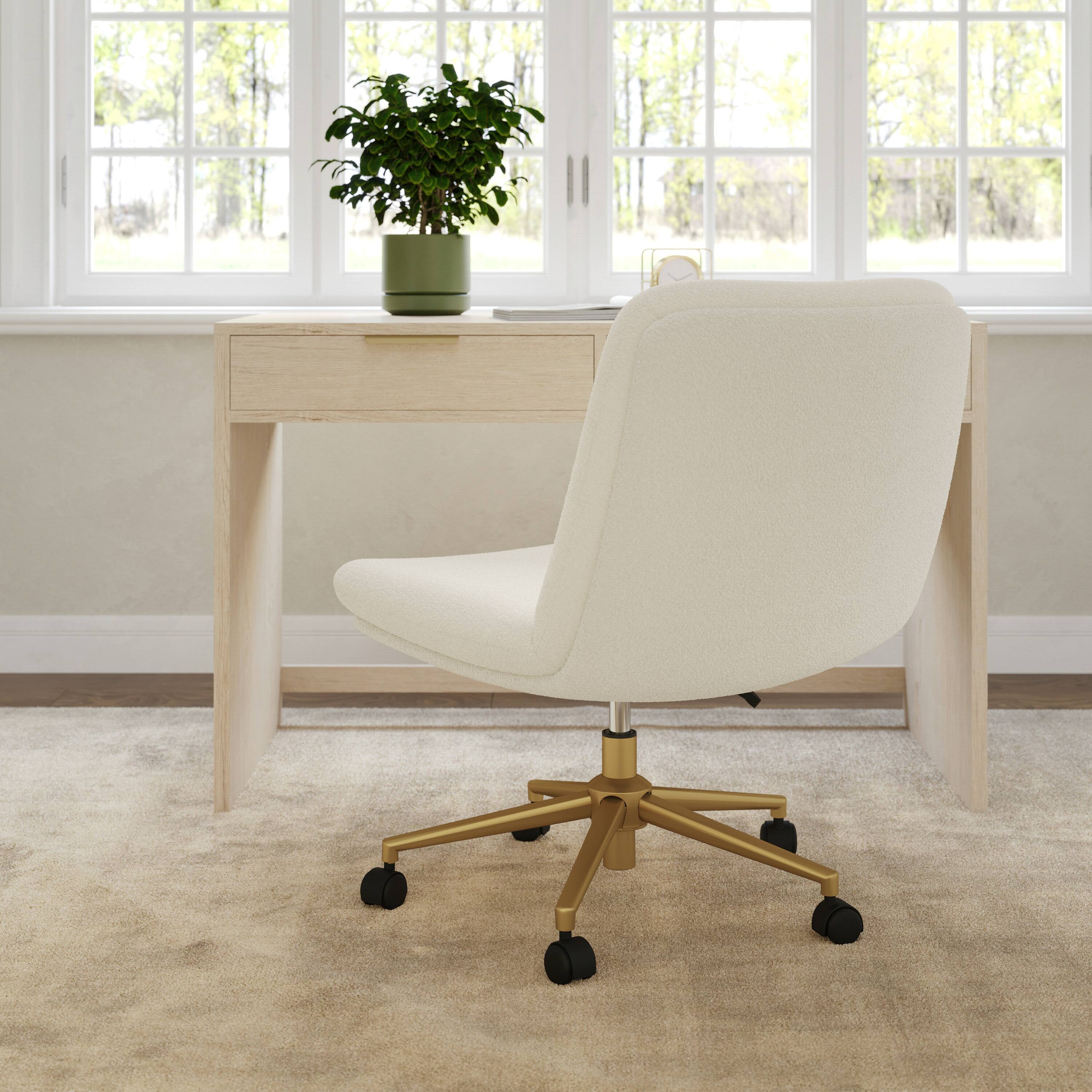 Alt View 5. Martha Stewart - Eloise Upholstered Swivel Home Office Chair with Wide Seat - White Boucle/Polished Brass Frame.