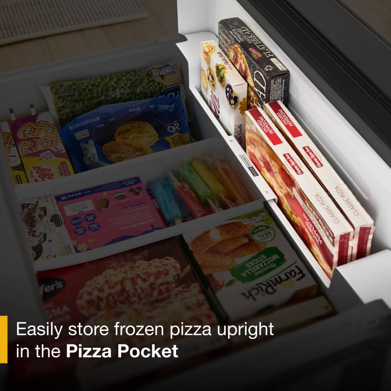 Easily store frozen pizza upright in the Pizza Pocket