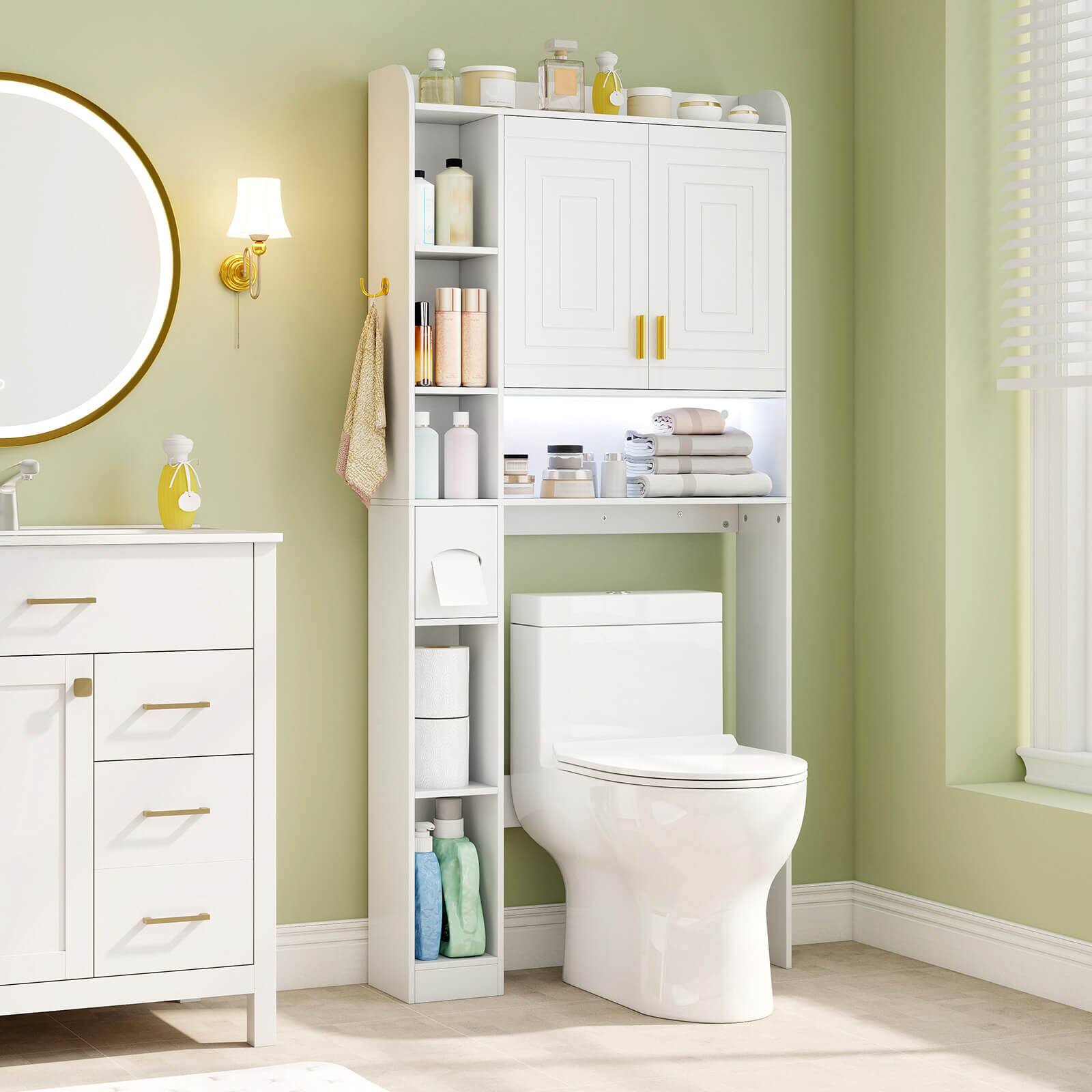 Alt View 1. Costway - Costway Over Toilet Shelf Freestanding Storage Cabinet Above Toilet with 2-Door Cabinet - White.