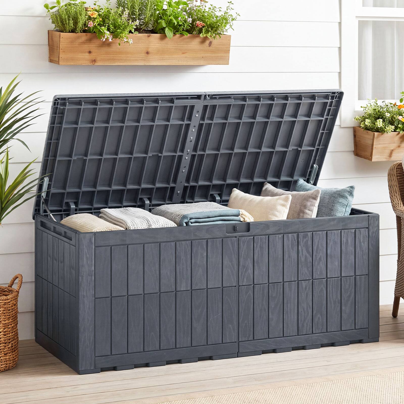 Alt View 4. Costway - Costway 180 Gal Outdoor Deck Box, All-Weather Lockable Storage Bin with Lid and Handles - Gray.