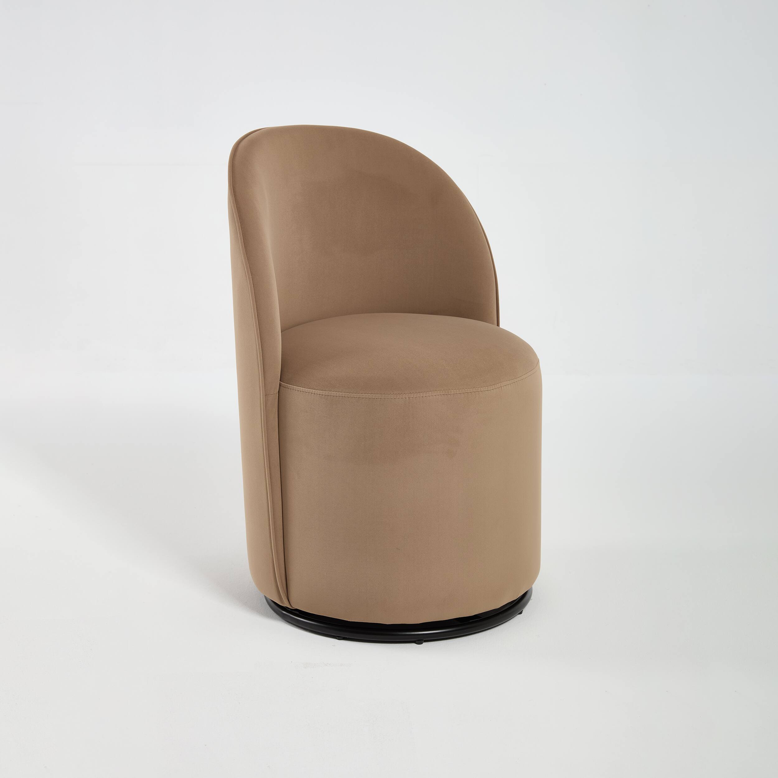 Front. Lirago - 21" Wide Brown Velvet Modern Comfy Velvet Round Barrel Chair 360° Swivel Upholstered Seat - Brown.