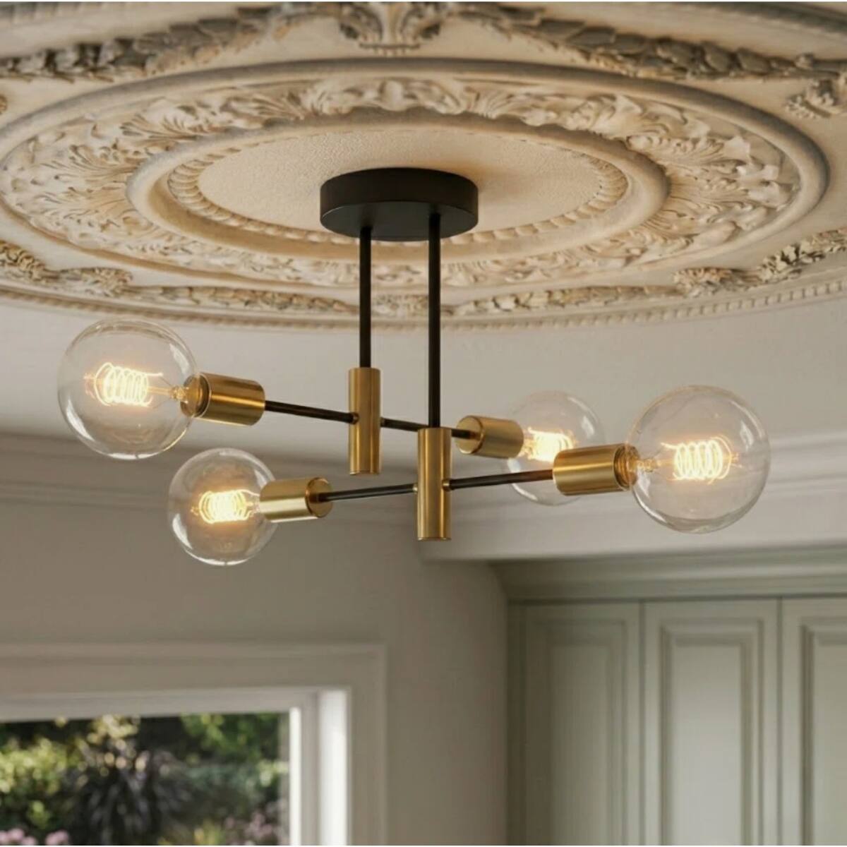 Alt View 4. Loheer - Loheer 4 Light Sputnik Ceiling Light, Black and Gold Semi Flush Mount, Modern Metal Chandelier for Living Room.
