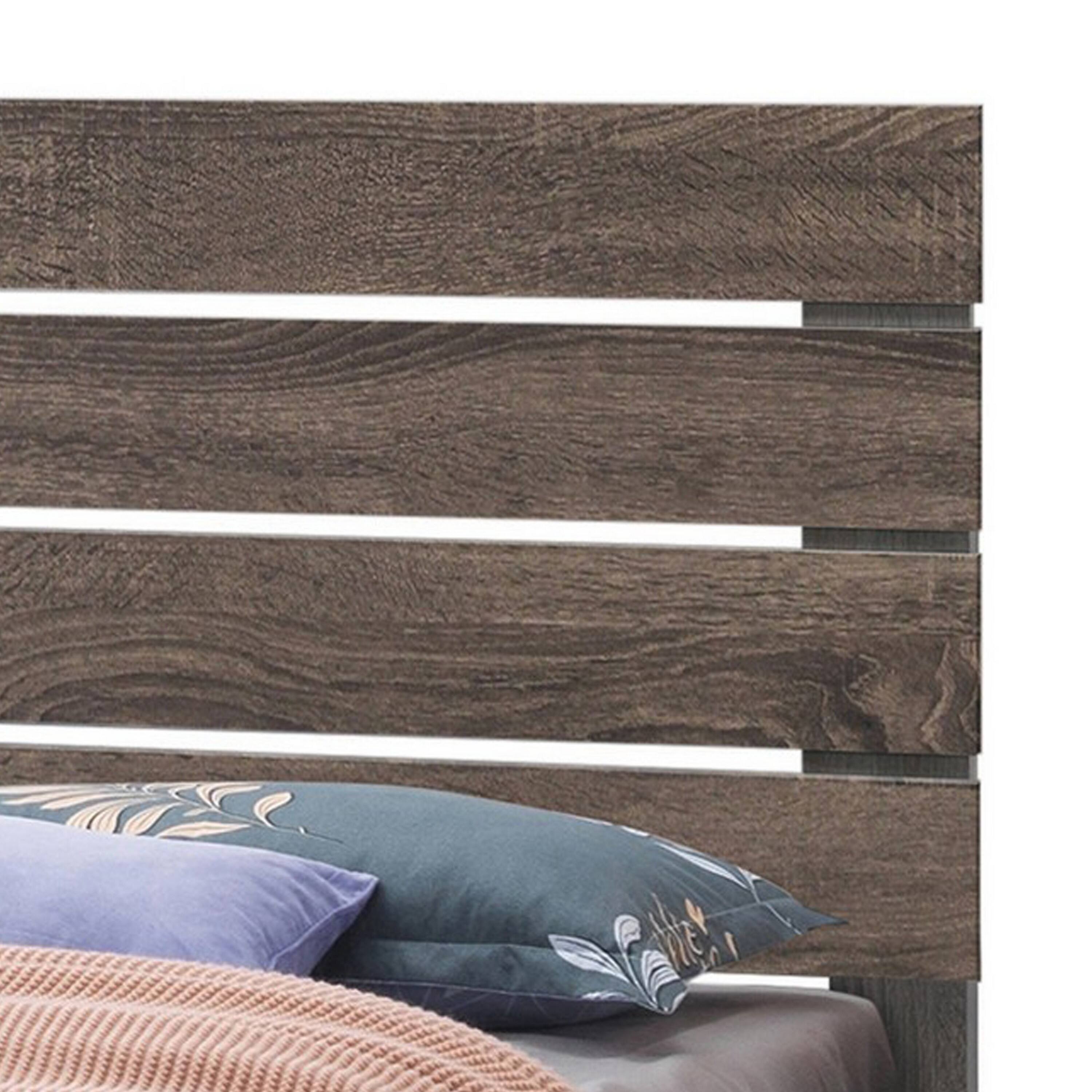 Alt View 1. Manhattan Lane - Ach Wood Queen Storage Bed with 2 Drawers, Plank Style Headboard - Brown.