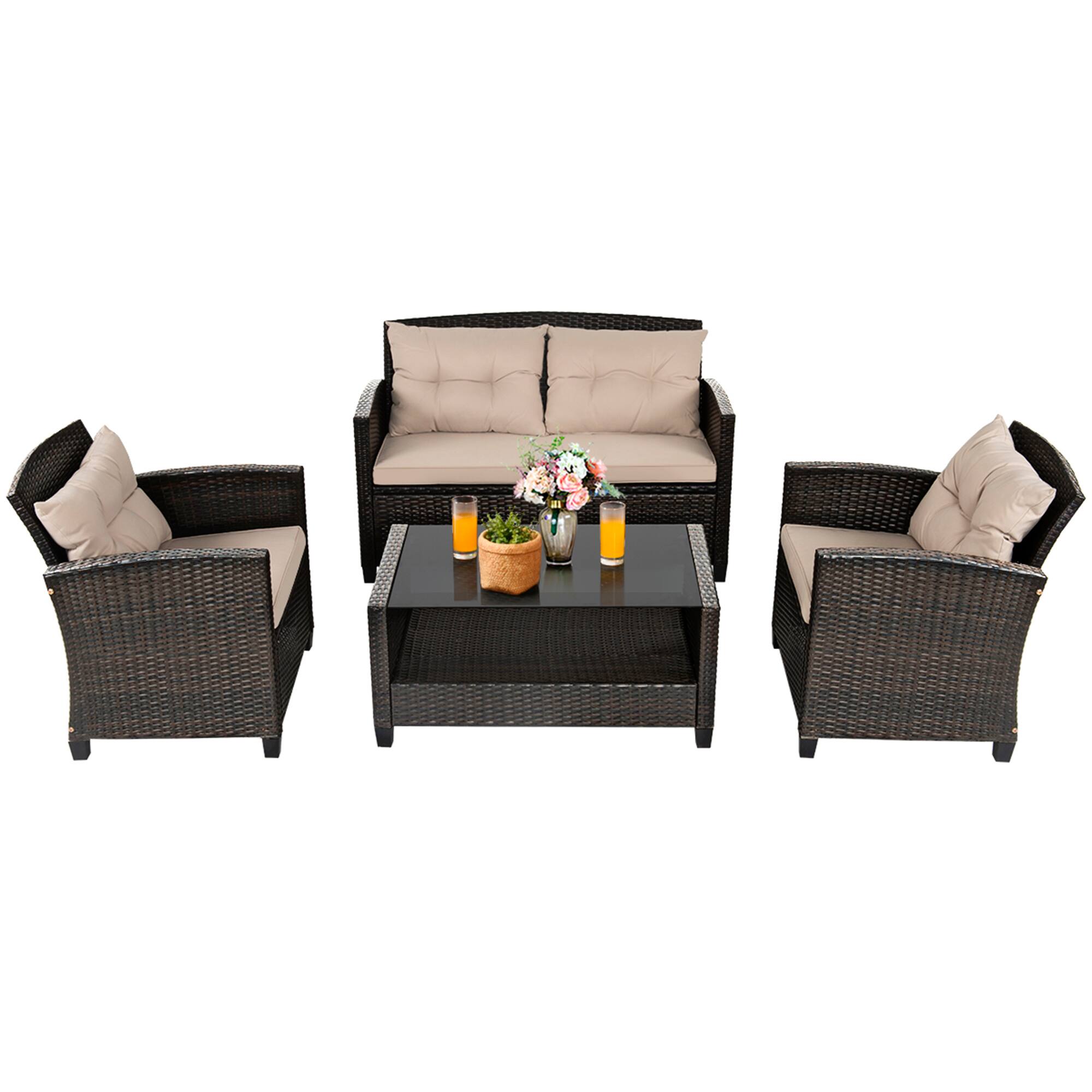 Alt View 4. Gymax - Gymax 8pcs Patio Rattan Conversation Set Cushioned Outdoor Furniture Set - Brown.