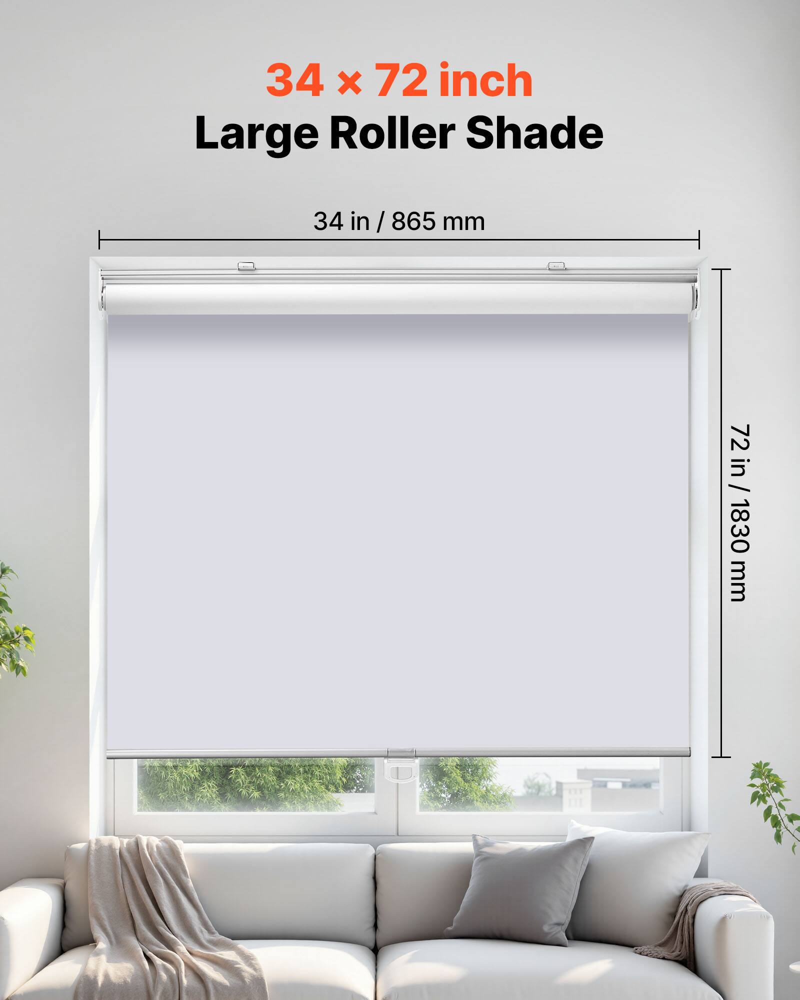 34 x 72 inch Large Roller Shade  
34 in / 865 mm  
72 in / 1830 mm