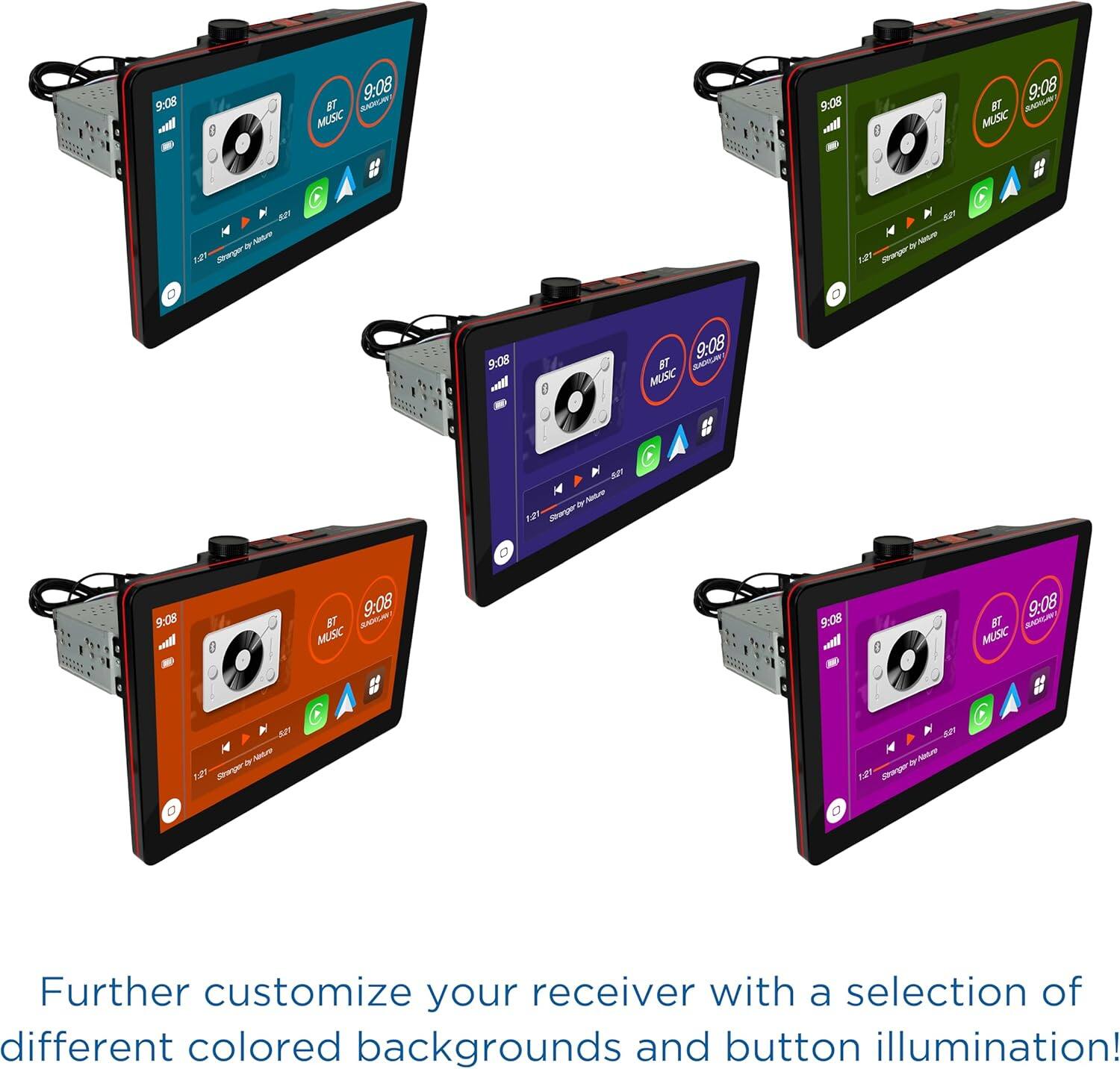 1 9:08 well 9:08 BT MUSIC 9:08 well - 9:08 BT GAUA MUSC A2 - Md Baga M n M 9:08 wal a 9:08 BY GANGA MUSC A2 M Adre W 17 Stranger O 9:08 wall - 9:08 BT sadnue MUSC 9:08 well - 9:08 BT BAGAF MISSC 42 - N A Braer de Aee NT Tager

Further customize your receiver with a selection of different colored backgrounds and button illumination!