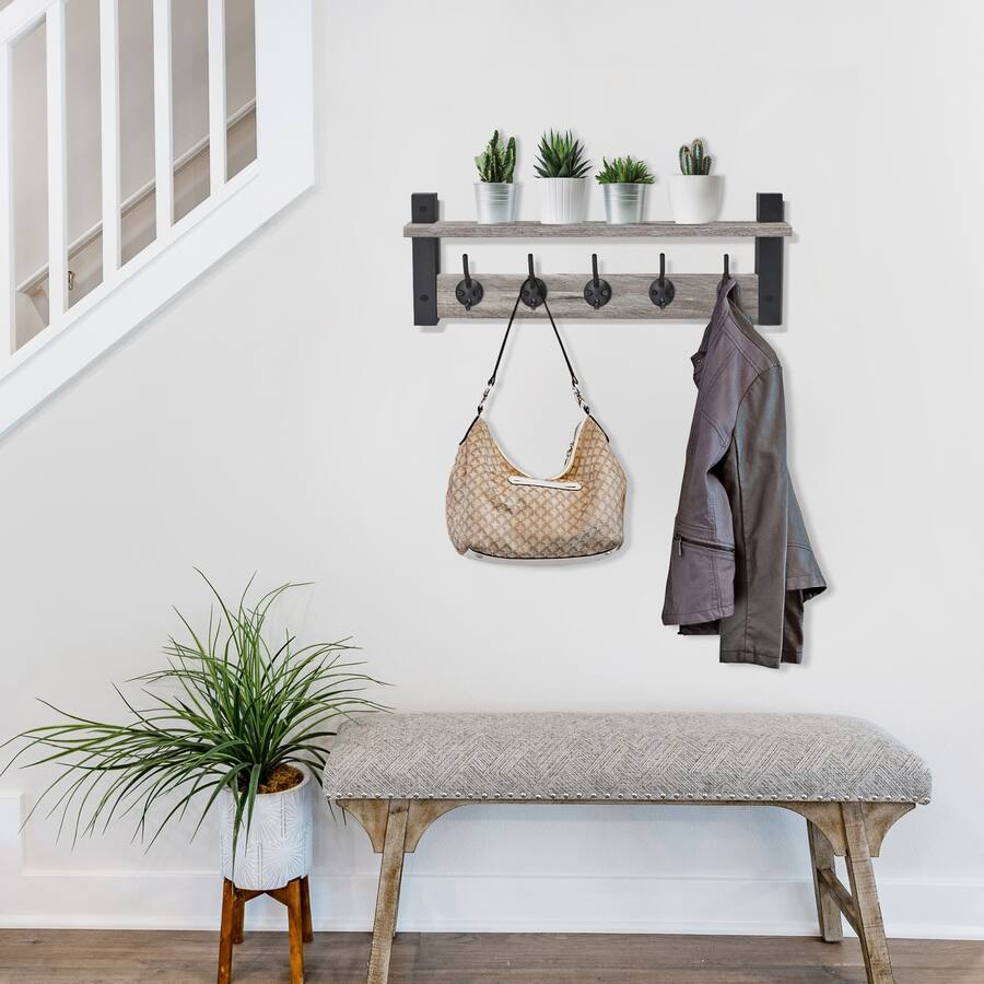Sorbus Coat Hooks Wall Mount with Shelf, 24 Inch Coat Rack Wall Mount ...