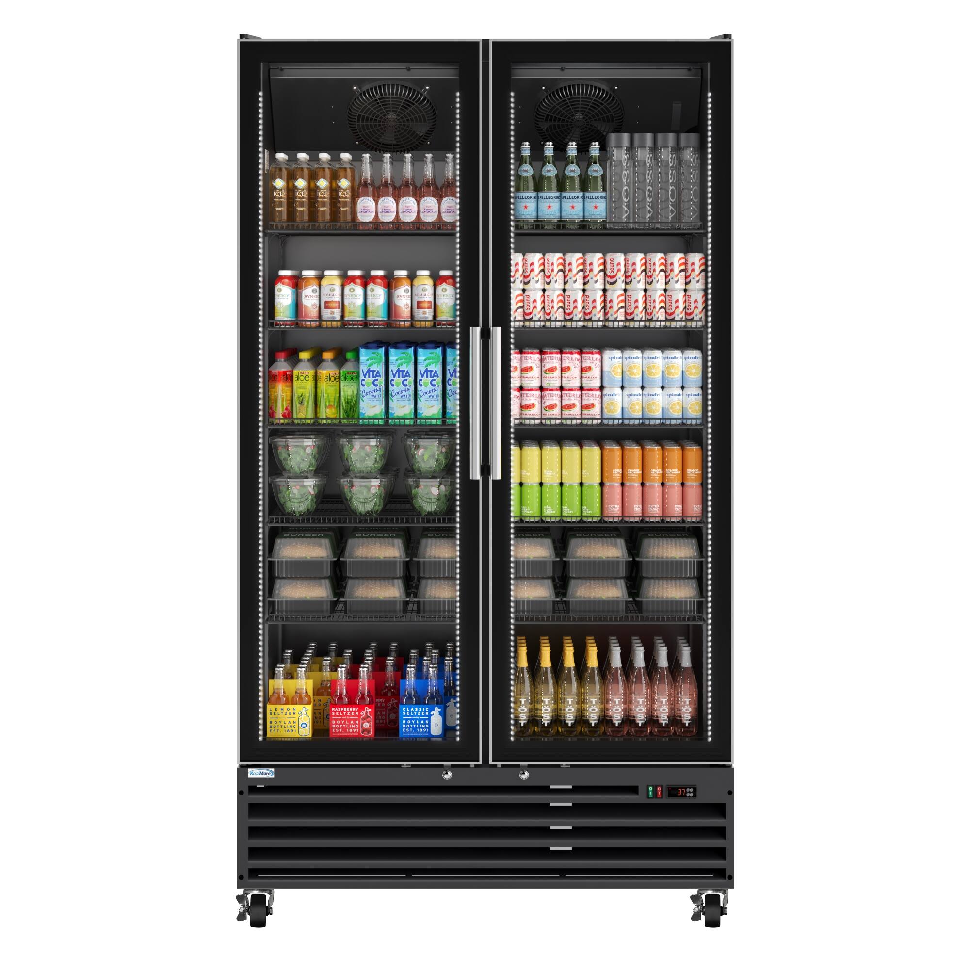 Koolmore - 47 in. Two-Door Commercial Display Merchandiser Refrigerator in Sleek Black, 35 cu. ft. ETL Listed (KM-MDR-2GD-35CNL-BK) - Matte Black