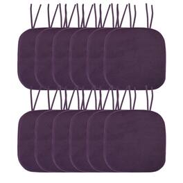 Sweet Home Collection - Honeycomb Memory Foam Non-Slip 16" x 16" Chair Cushion Pad with Ties, 12-Pack - Eggplant