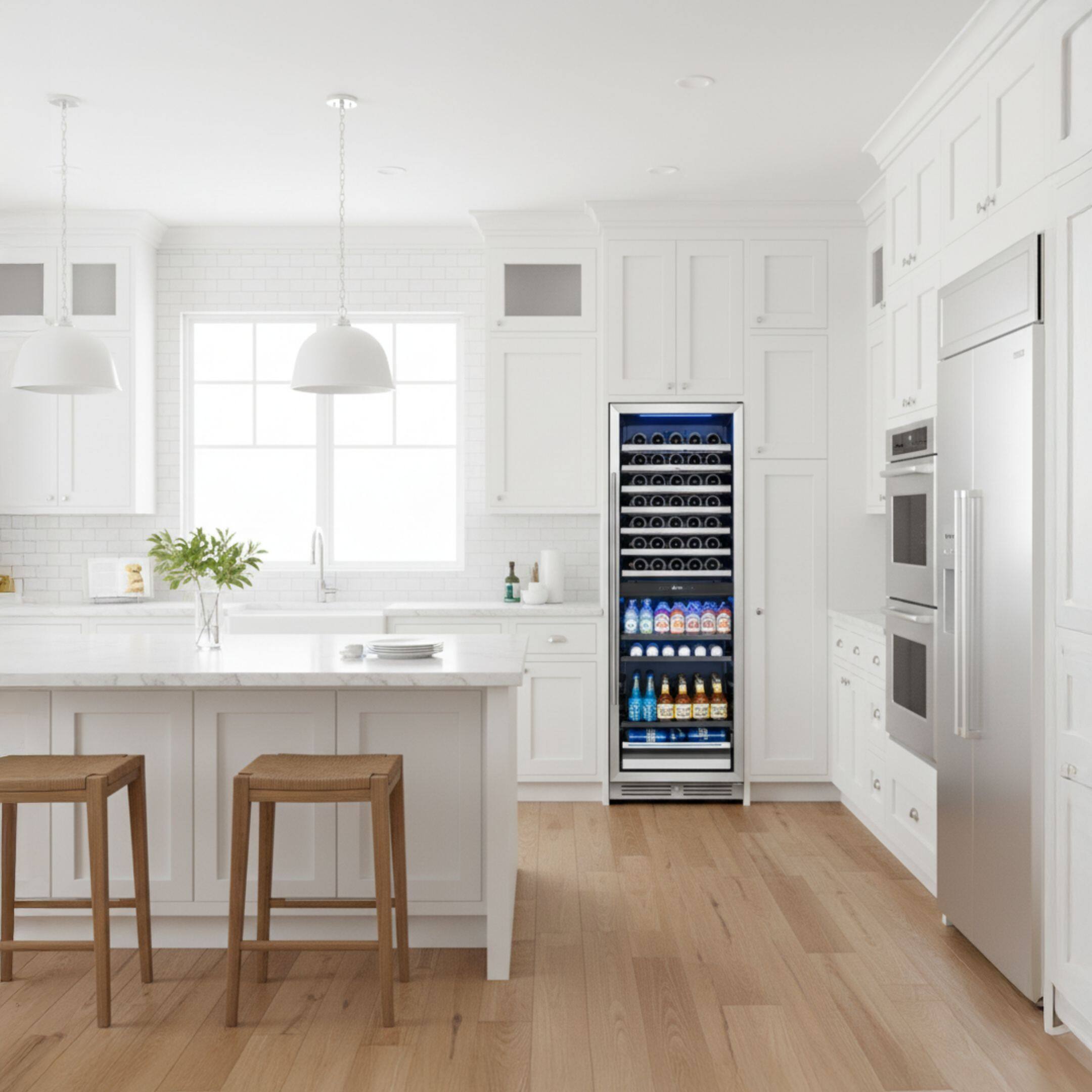 Back. Yeego - Yeego 24 Inch Built-In Dual Zone Wine Cooler Refrigerator, Holds 77 Bottles & 182 Cans, Stainless Steel, for Home, Bar - Stainless Steel.