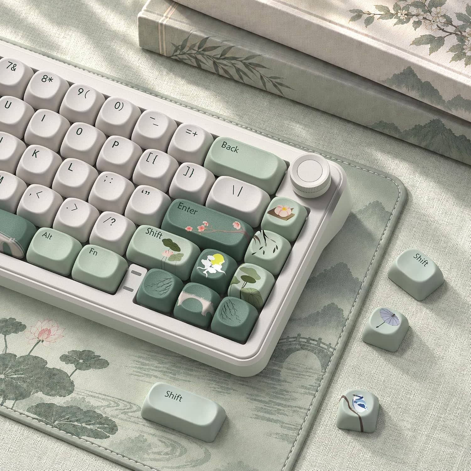 Womier - MOA Profile PBT Keycaps,133Keys Cute Style Keycap Set,Dye-Sublimation Rainbow Theme for Most 60% 65% 75% 80% 100% - Green
