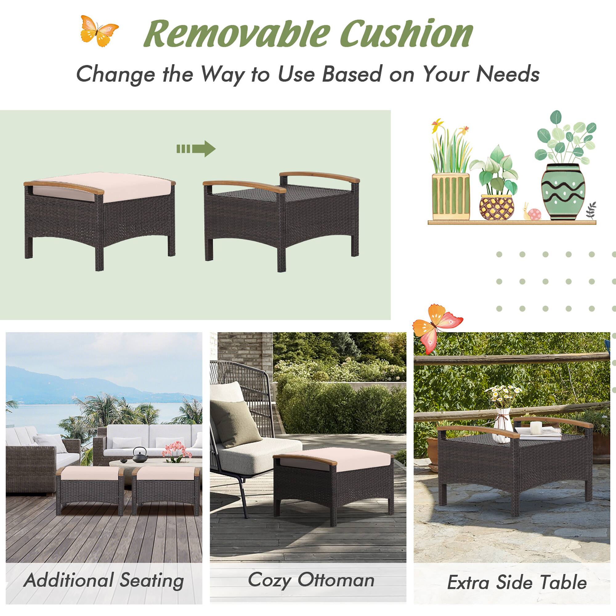 **Removable Cushion**  
Change the Way to Use Based on Your Needs

- Additional Seating
- Cozy Ottoman
- Extra Side Table