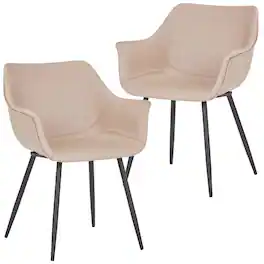 LeisureMod - Markley 2-PCS Modern Leather Accent Dining Chair with Powder-Coated Iron Legs - Taupe