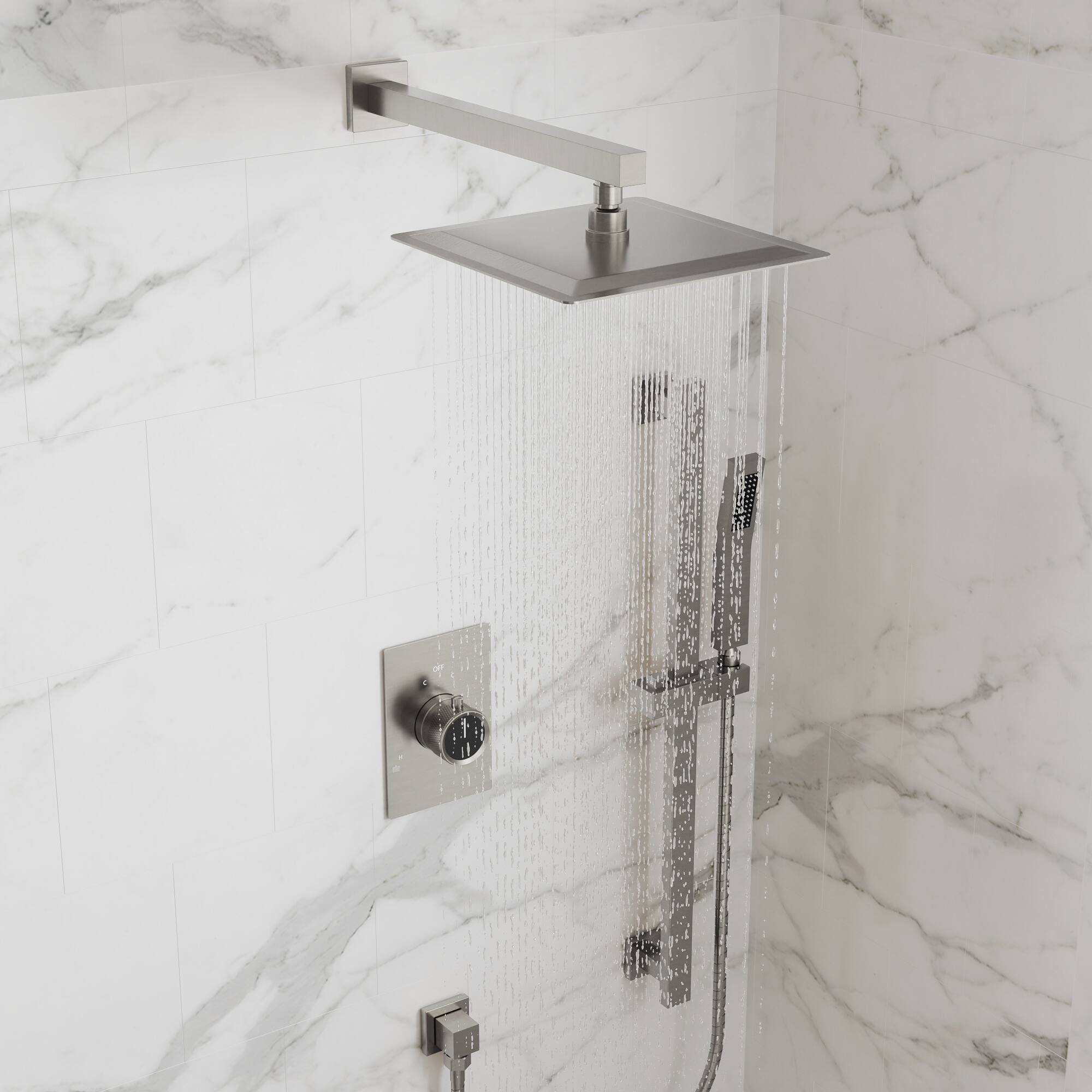 Alt View 6. GRANDJOY - 10" High Pressure Rain Shower System with Handheld Shower and 2-Function Mixer Valve - Brushed Nickel.