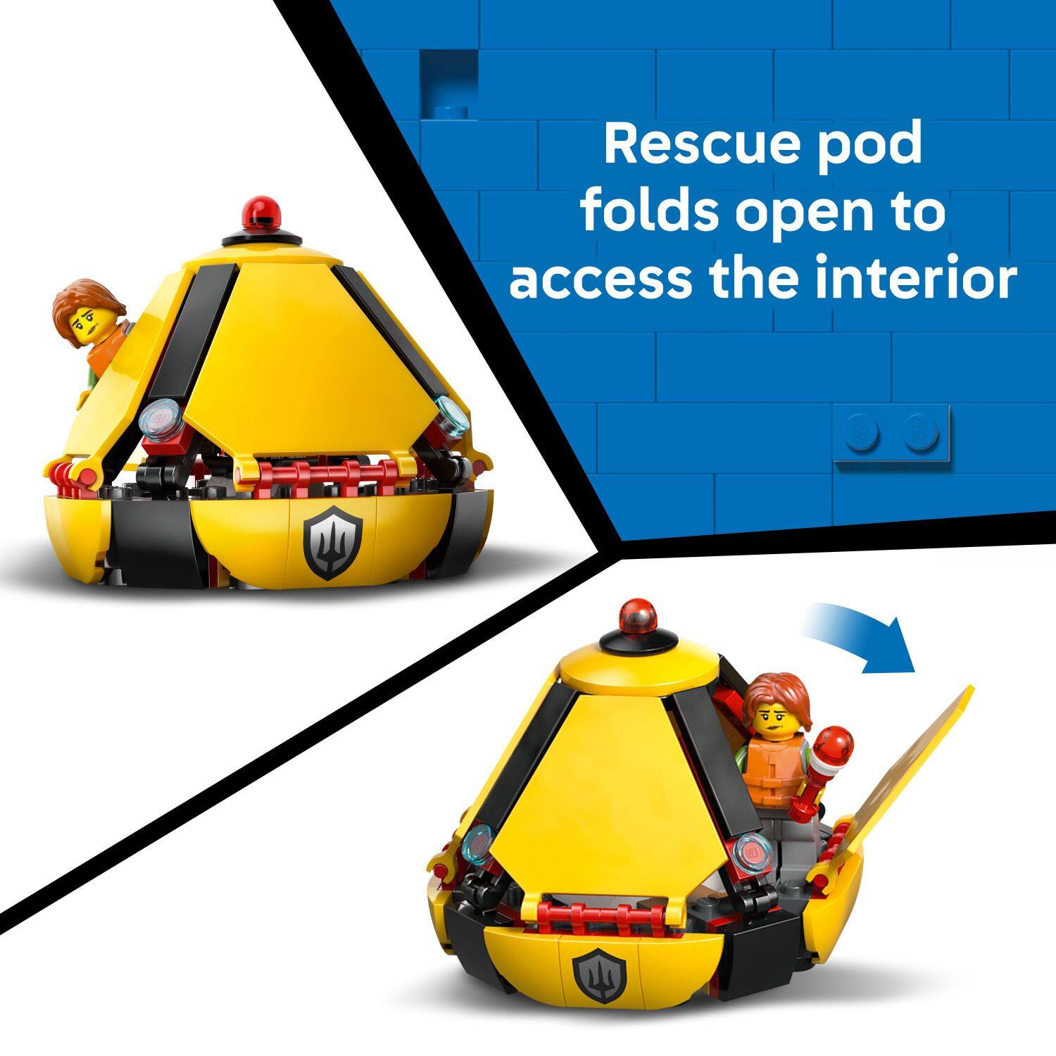 Rescue pod folds open to access the interior