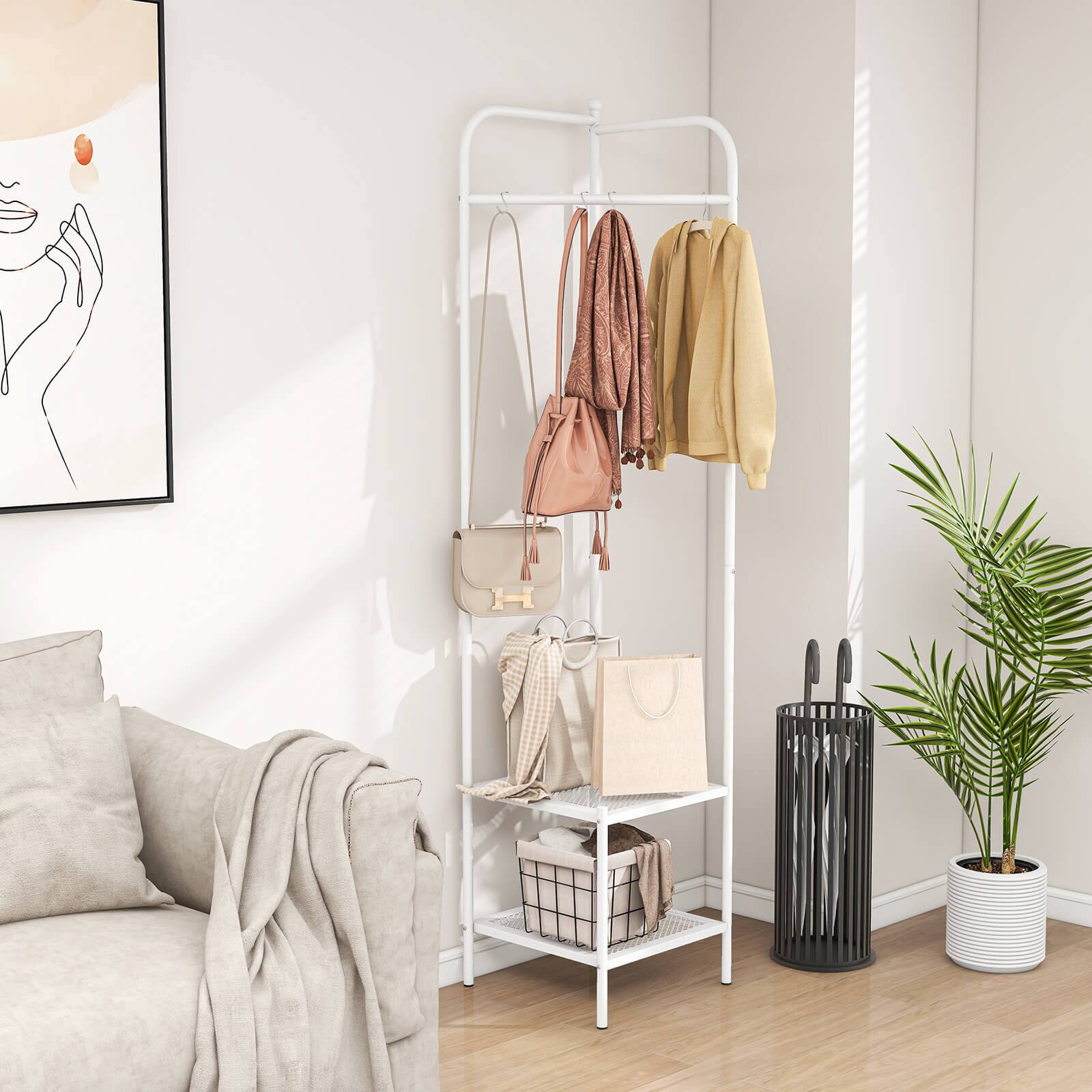 Alt View 4. Costway - Costway Corner Coat Rack with Shelves Freestanding Hall Tree with Top Hanger White - White.