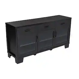 Flash Furniture - Wells 59 Inch Modern Kitchen and Dining Room Buffet Sideboard Storage Cabinet, Engineered Wood with 3 Tempered Gla - Black