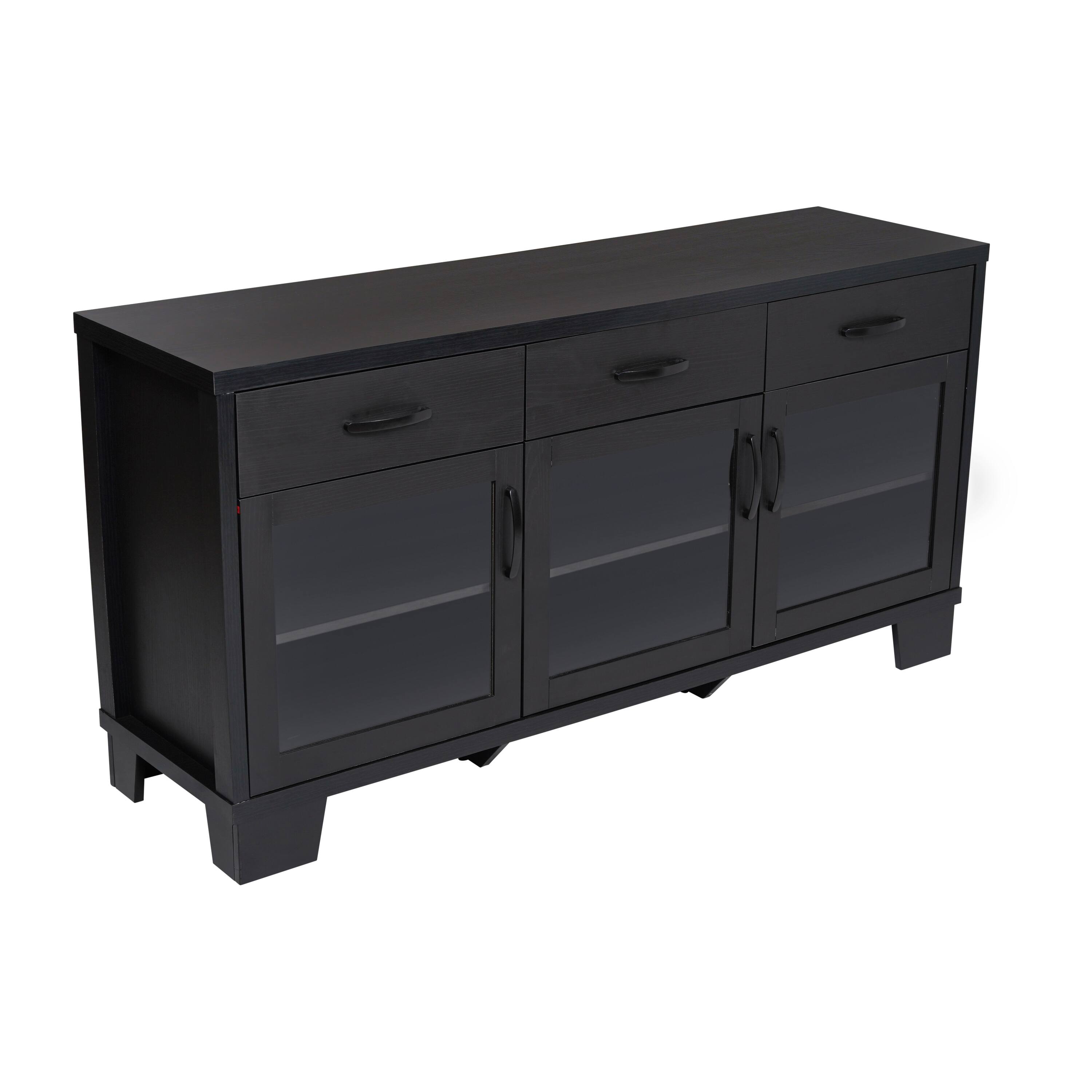 Alt View 1. Emma + Oliver - Keith Engineered Wood Buffet Sideboard Storage Cabinet for Kitchen/Dining Room with 3 Drawers and 3 Tempered Glass Doors - Black.