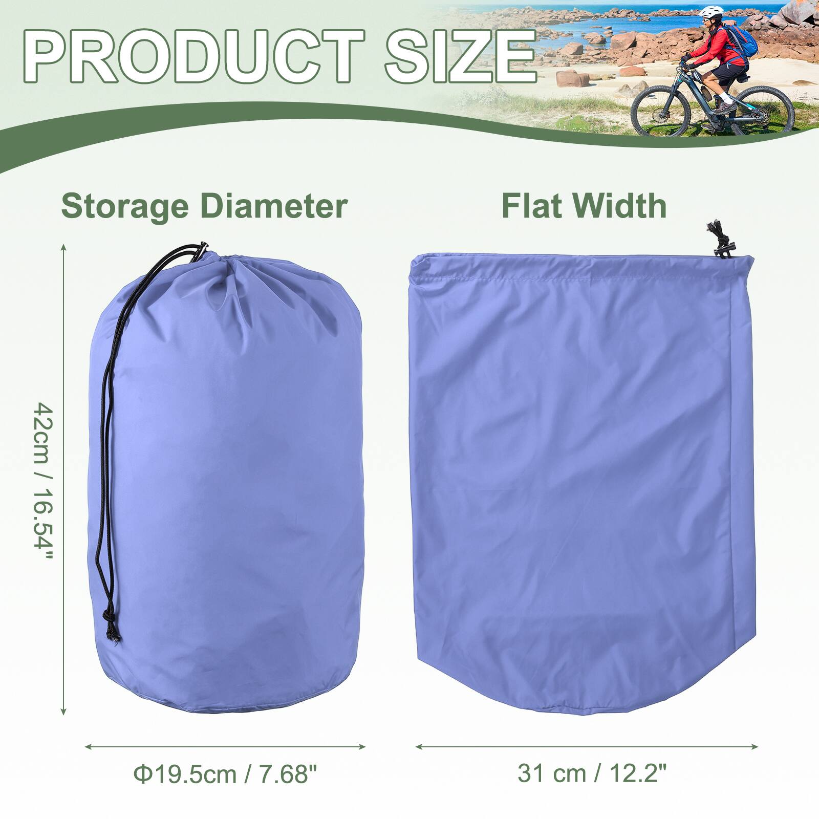 PRODUCT SIZE

Storage Diameter  
42cm / 16.54"  
Φ19.5cm / 7.68"

Flat Width  
31 cm / 12.2"