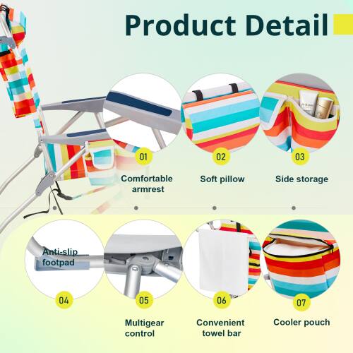 Product Detail

01 Comfortable armrest  
02 Soft pillow  
03 Side storage  
04 Anti-slip footpad  
05 Multigear control  
06 Convenient towel bar  
07 Cooler pouch