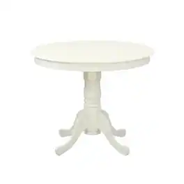 FurniFact - Solid Wood Round Kitchen Table & Chairs 3-Piece Dining Set - Linen White