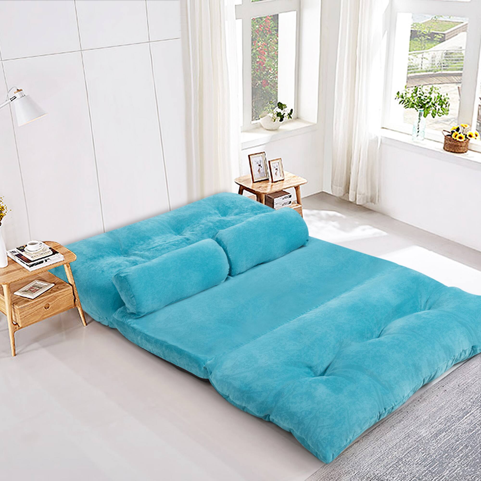 Alt View 6. Costway - Costway Floor Sofa Bed 6-Position Adjustable Sleeper Lounge Couch with 2 Pillows - Blue.