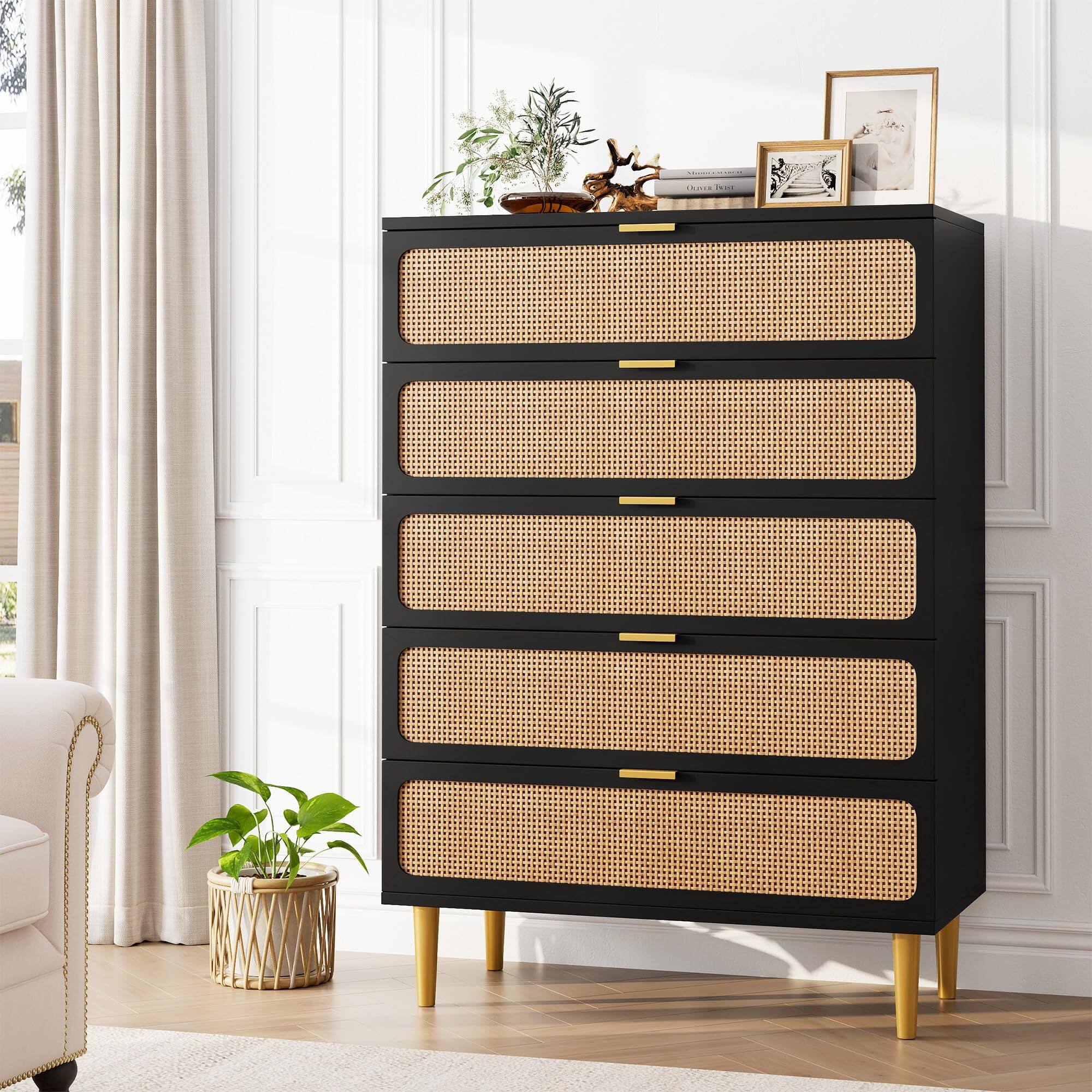 Front. Jojoka - Storage Cabinet 5 Drawer Dresser for Bedroom for Living Room, Hallway, Entryway - Black.