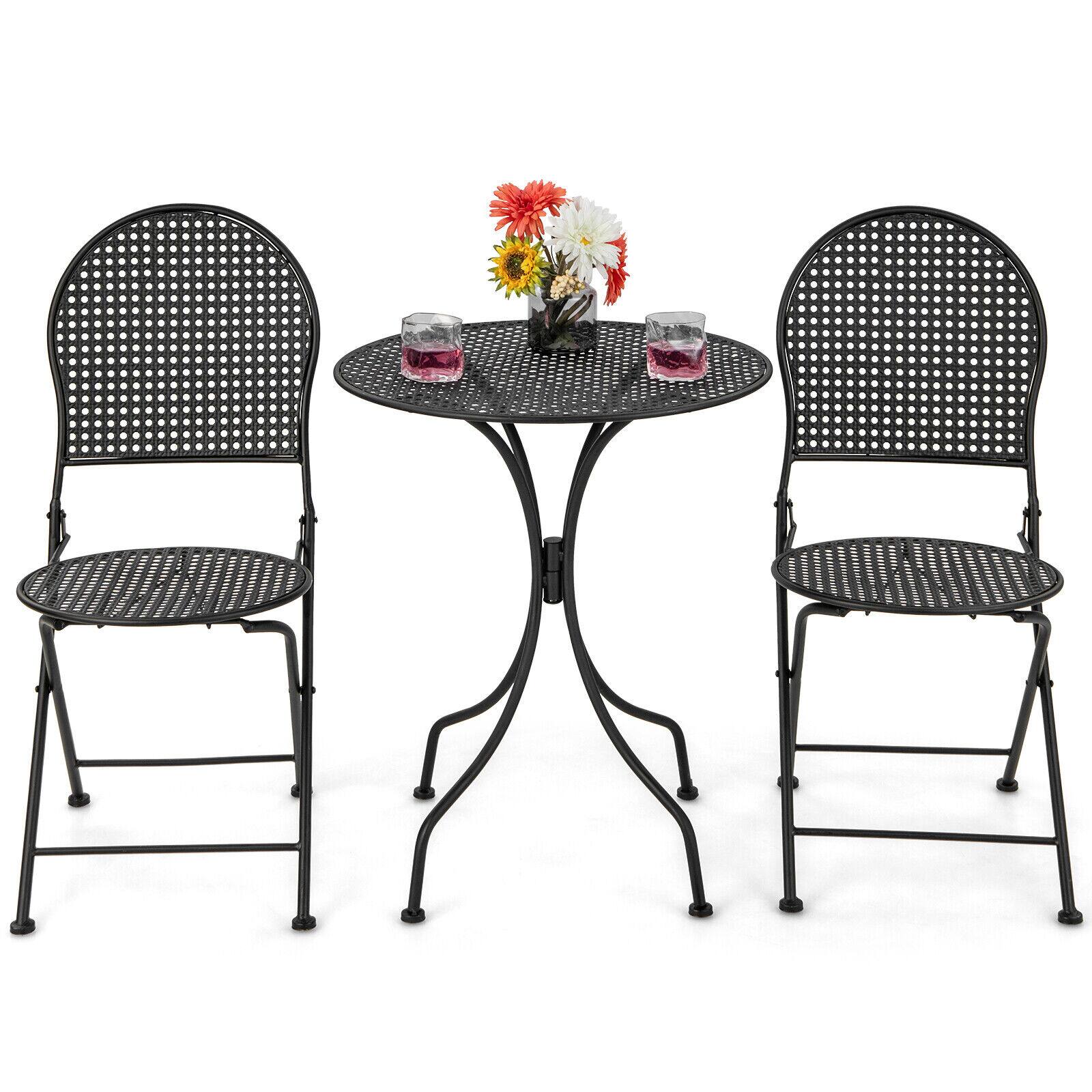 Alt View 4. SlickBlue - Outdoor Bistro Set, 3 Pieces Metal Round Table with 2 Folding Chairs - Black.