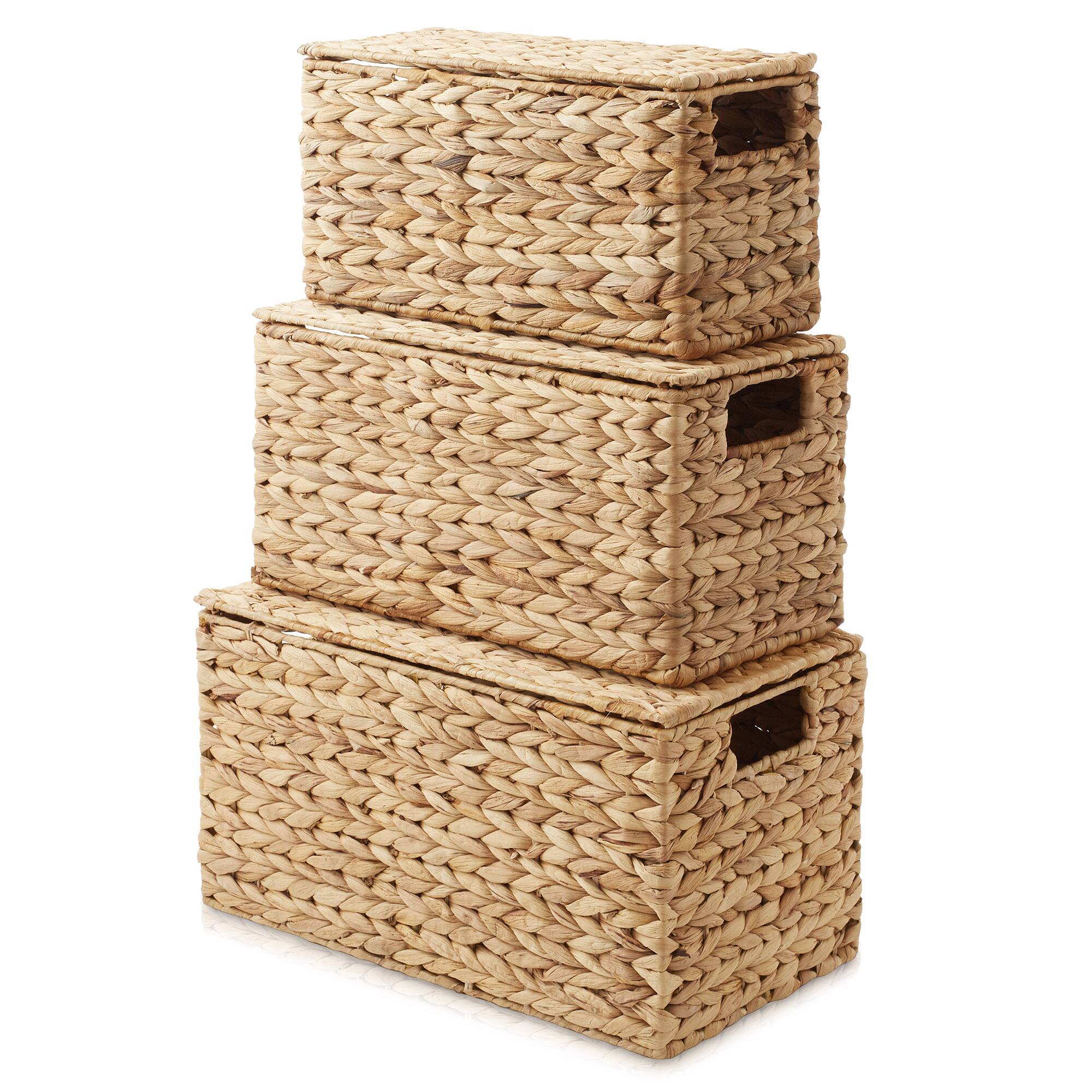 Alt View 3. Casafield - 3pc Hyacinth Storage Baskets with Lids - Small - Medium - Large Bins - Natural - Hyacinth.
