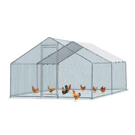 Winado - 13x10FT Large Metal Poultry Cage for Chicken Run, Walk-in Chicken Pen with Waterproof Cover for Garden Outdoor Yard - Silver