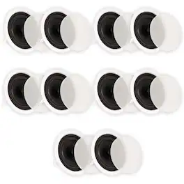 Theater Solutions by Goldwood - TS80C Flush Mount In Ceiling Speakers with 8" Woofers Home Theater 5 Pair Pack - Paintable White