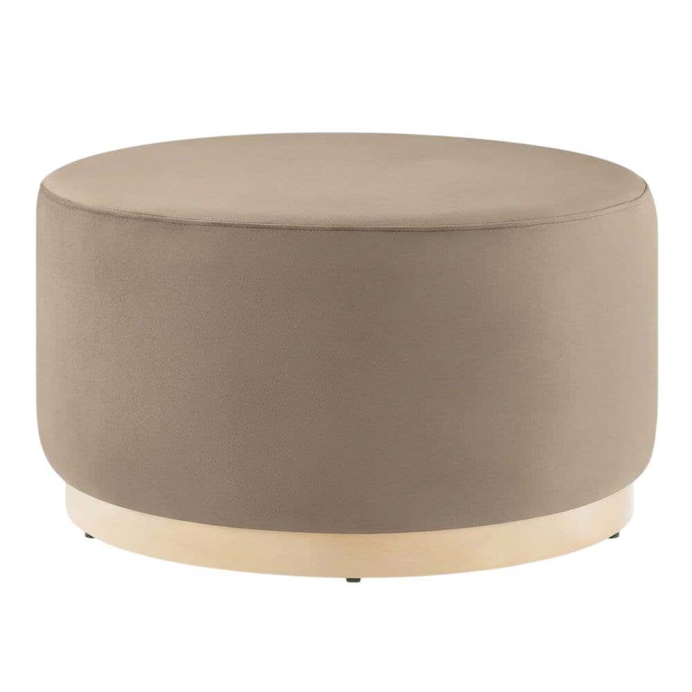 Outdoor Escape - Velvet Upholstered Ottoman With 29-Inch Round Top And Stylish Design - Brown