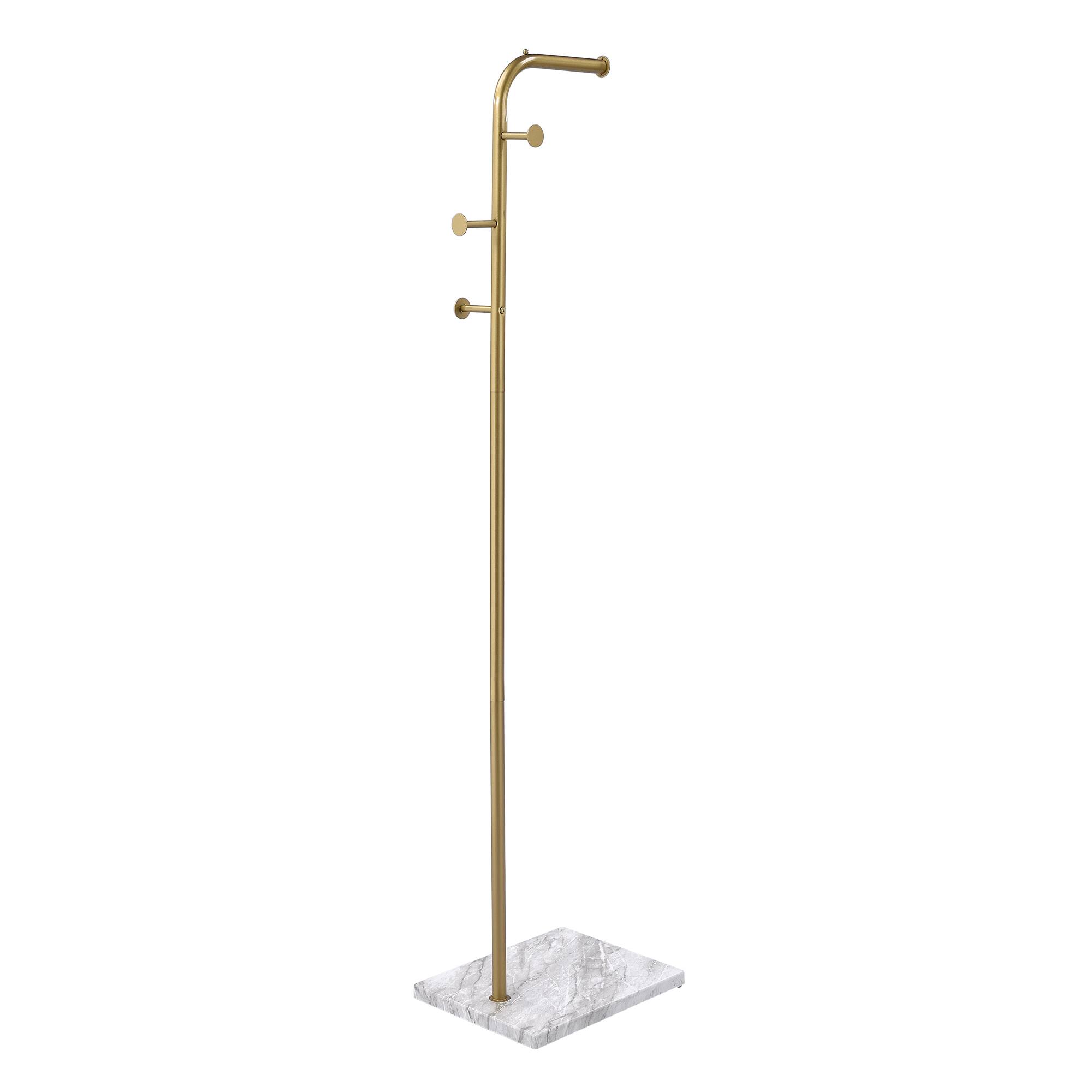 Angle. Kings Brand Furniture - Kings Brand Furniture Freestanding Coat Rack Stand, Gold Metal Hat & Coat Tree with Marble Finish Base, Curved Arm - Gold.