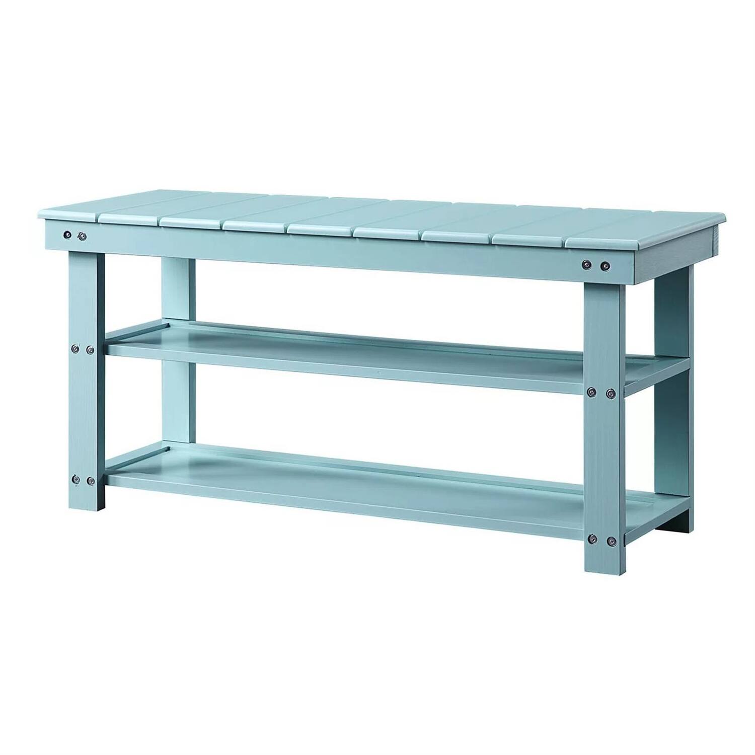 Angle. Hivvago - Sea Foam Aqua Blue Wood 2-Shelf Shoe Rack Storage Bench for Entryway or Closet - Blue.