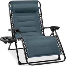Best Choice Products - Oversized Padded Zero Gravity Chair, Folding Outdoor Patio Recliner w/ Side Tray - Slate Blue