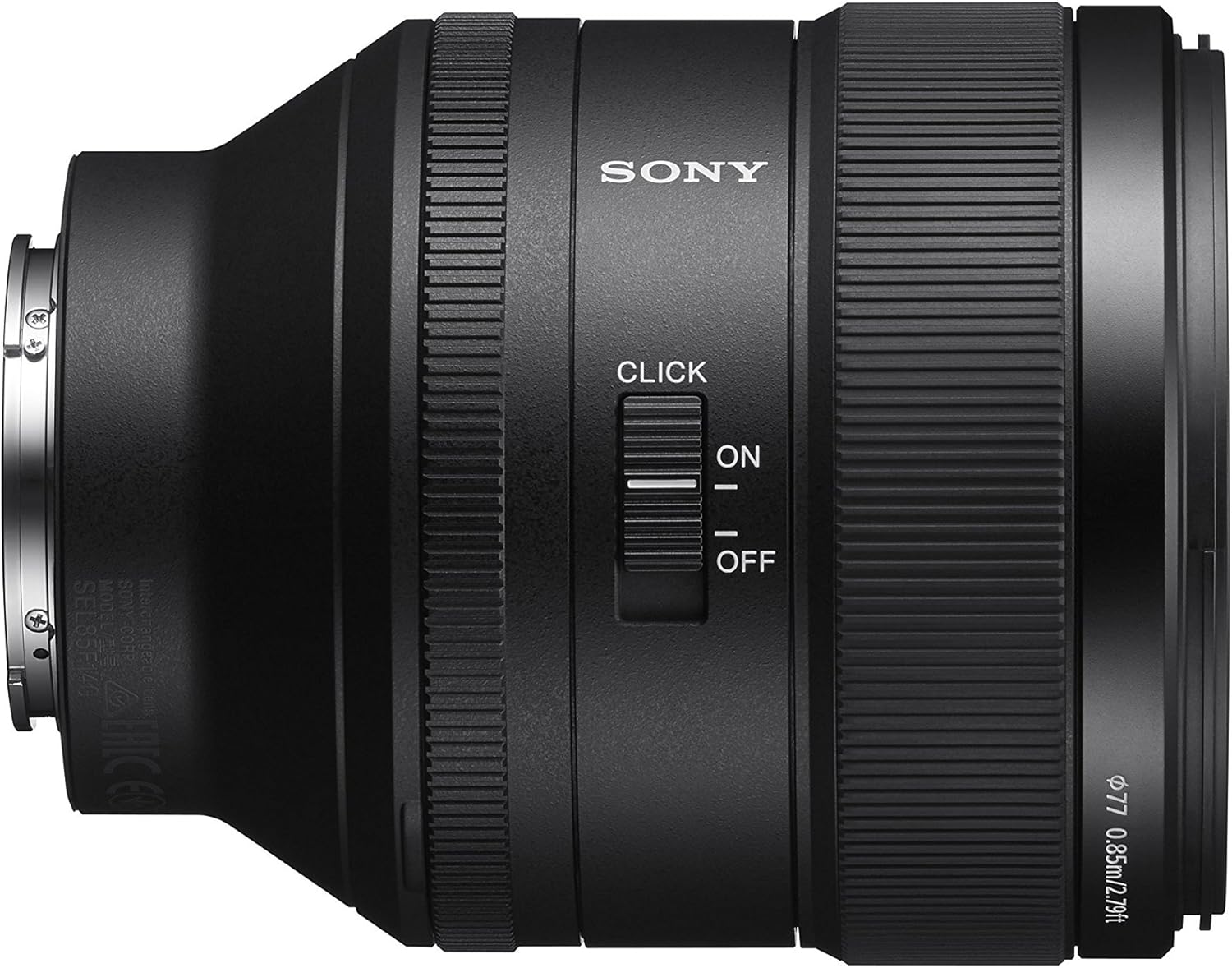 SONY 3f CLICK ON - SON SEL855146 MODEL/G CORR andeaple FAICEO - OFF 77 0.85m/2.79ft