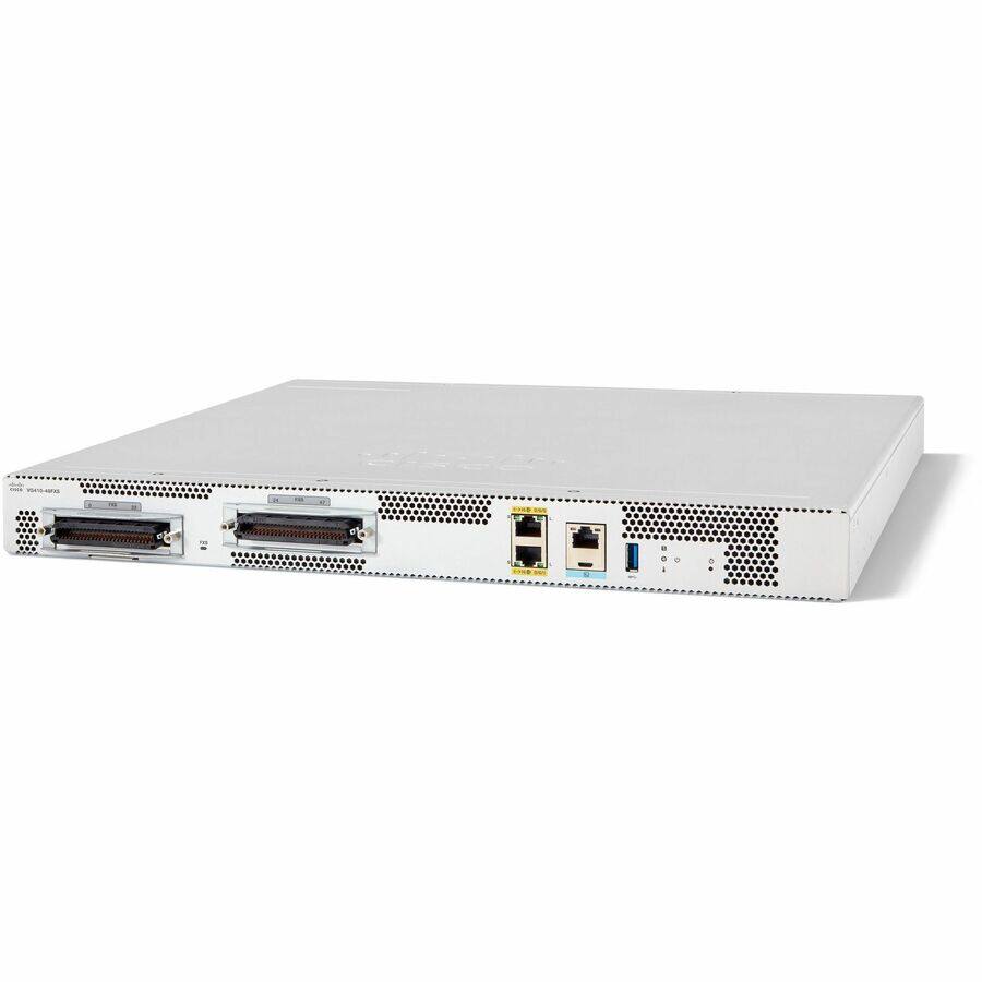 Alt View 1. Cisco Consumer Products - Cisco VG410-48FXS Data/Voice Gateway - 2 x RJ-45 - 48 x FXS - USB - Fast Ethernet, Gigabit Ethernet, Ethernet - 1U High - Black.