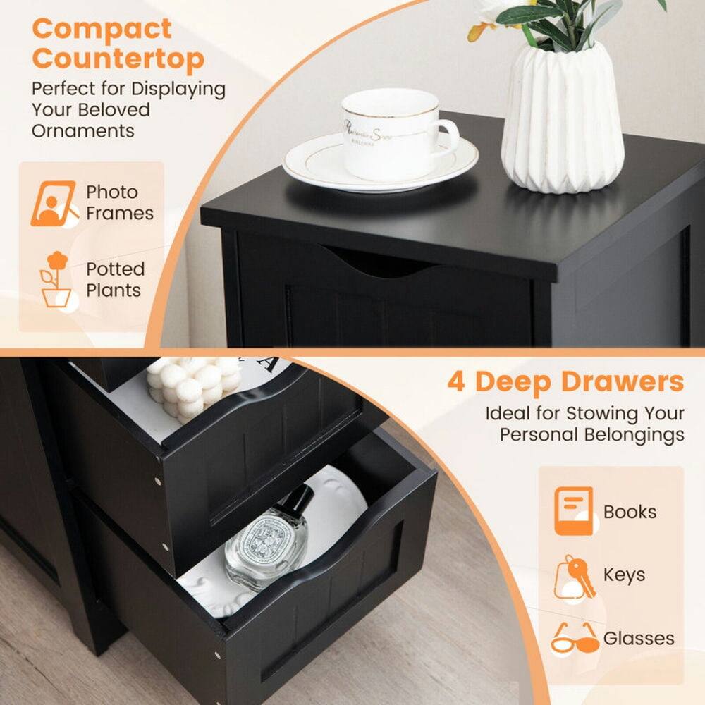 Compact Countertop  
Perfect for Displaying Your Beloved Ornaments  
- Photo Frames  
- Potted Plants  

4 Deep Drawers  
Ideal for Stowing Your Personal Belongings  
- Books  
- Keys  
- Glasses