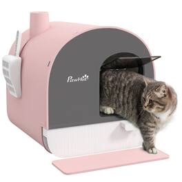 Pawhut - Cat Litter Box with Lid, Covered Litter Box for Indoor Cats with Tray, Scoop, Filter, 17" x 17" x 18. 5" - Pink