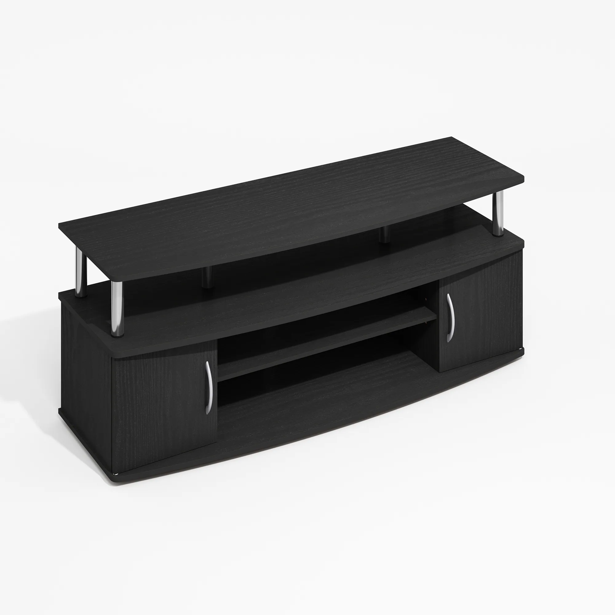 Furinno - JAYA Large Entertainment Center Hold up to 55-IN TV, Stainless Steel Tubes - Dark Americano/Stainless Steel