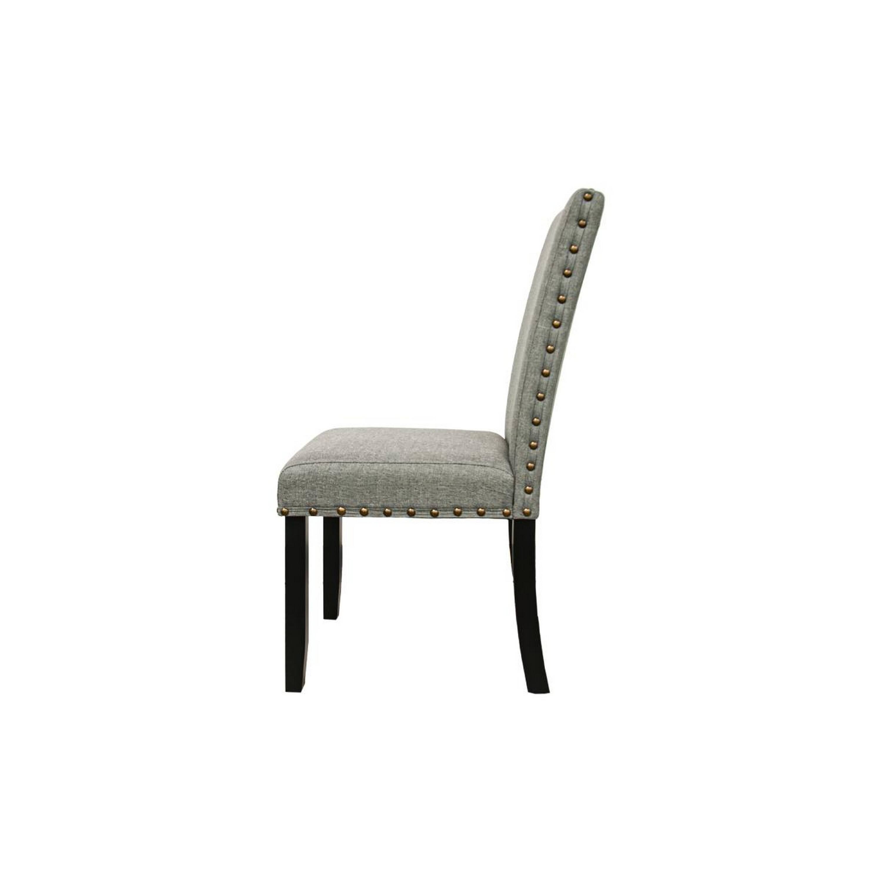 Alt View 1. Manhattan Lane - Sie 25 Inch Dining Chairs, Set of 2, Nailhead Trim, Padded Gray Upholstery, Black Wood - Black, Gray, Gold.