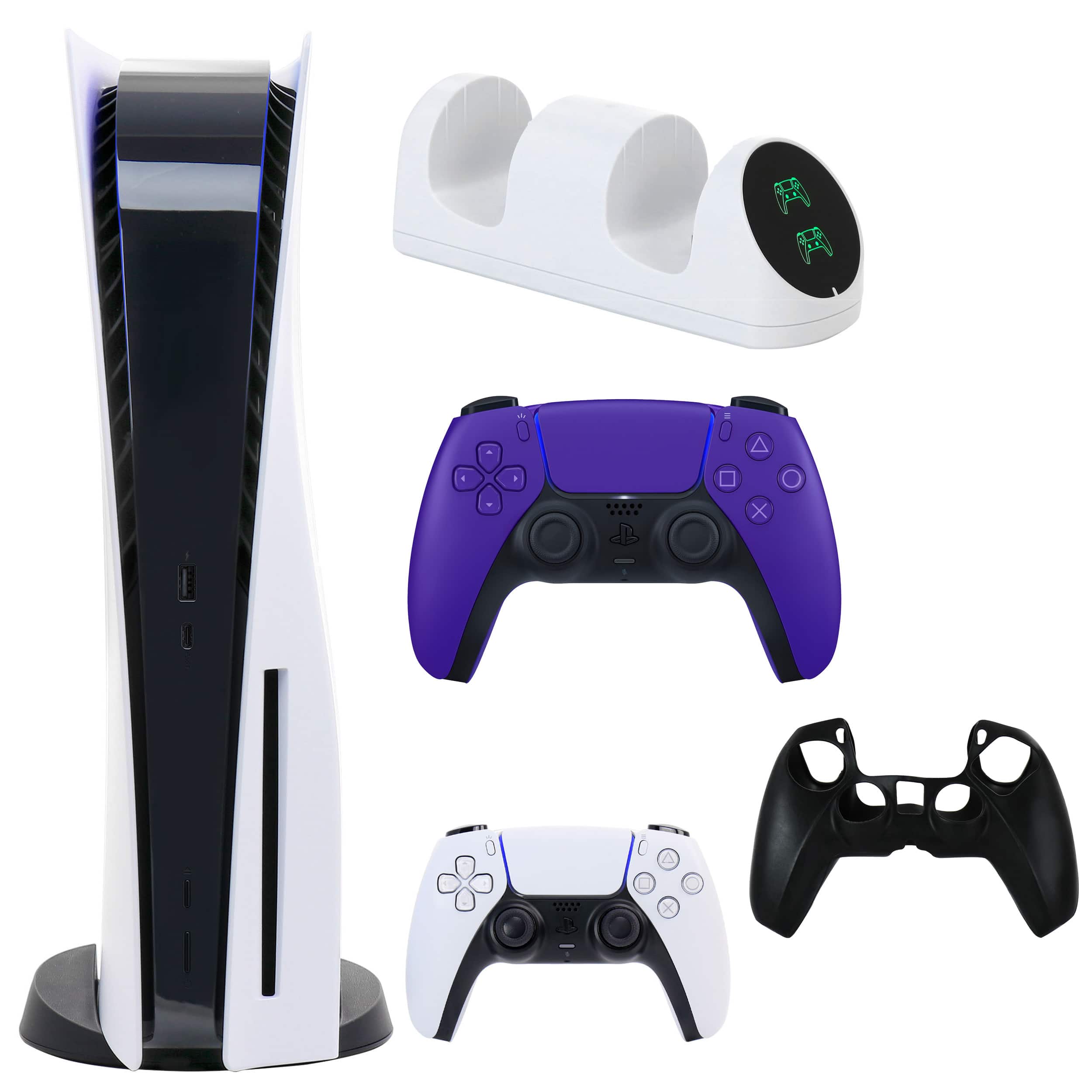 PS5 Core with Extra Purple Dualsense Controller, Dual Charging Dock and Silicone Sleeve - PlayStation 5