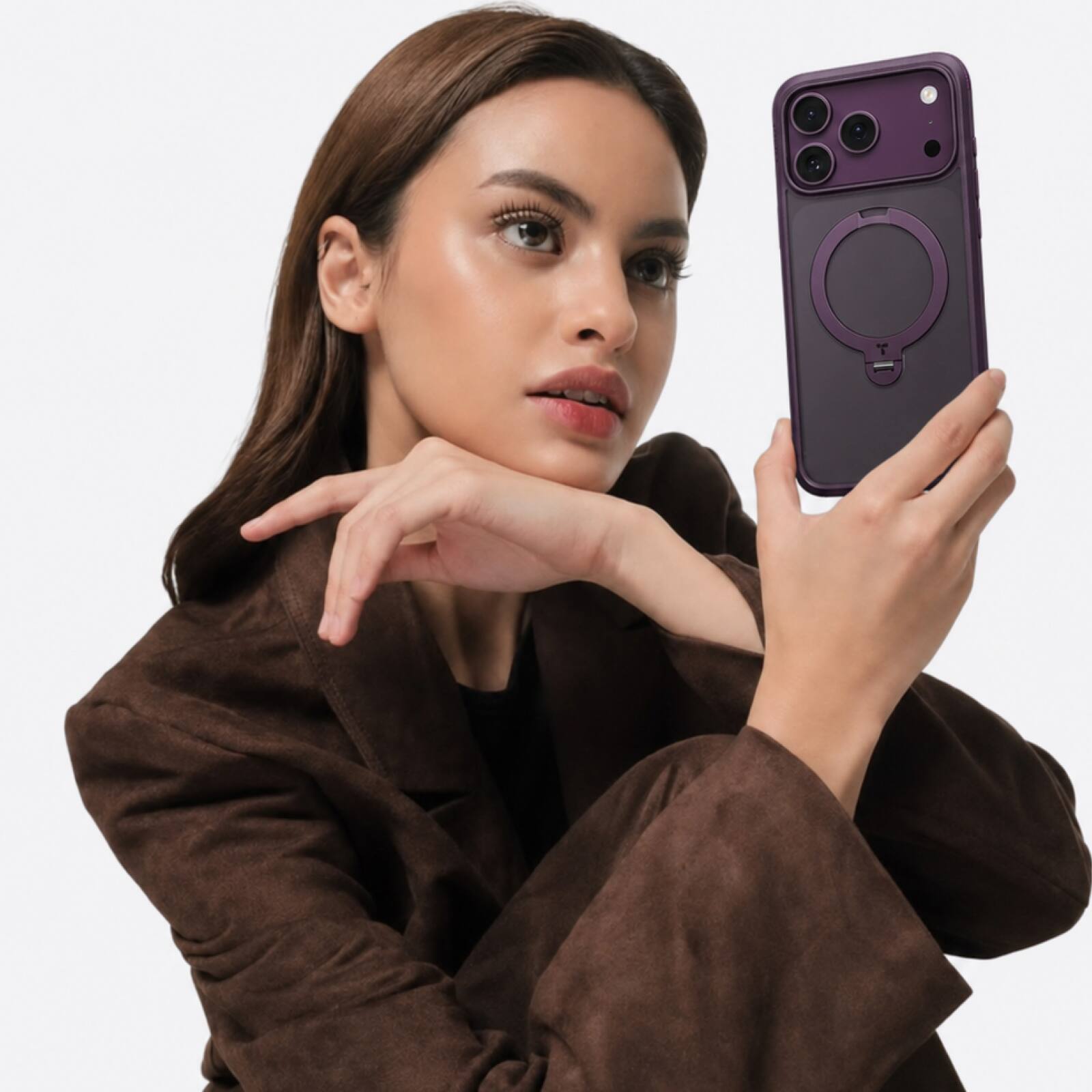 Alt View 4. TORRAS - Ostand Q3 Spin - Military-Grade Magnetic Rotatable Case, 90° Adjustable Stand & MagSafe for iPhone 18 Pro, Purple - Purple.