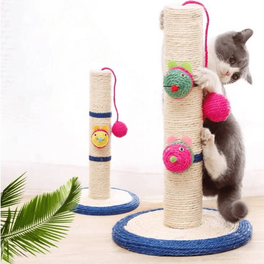 Alt View 1. Oumilen - Sisal Cat Scratching Post with Hanging Pom-Pom Ball & Cartoon Mouse Toys, 16 in Height for Indoor Cats Claw Sharpener - White.