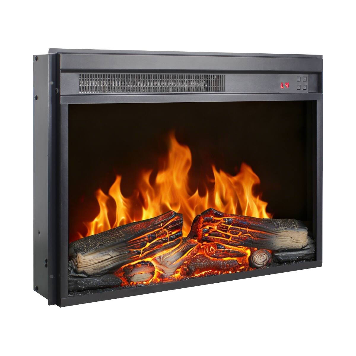 Back. Loheer - Loheer 23 inch electric fireplace insert, ultra thin heater with log set, 1400W, Antique Black - Antique Black.